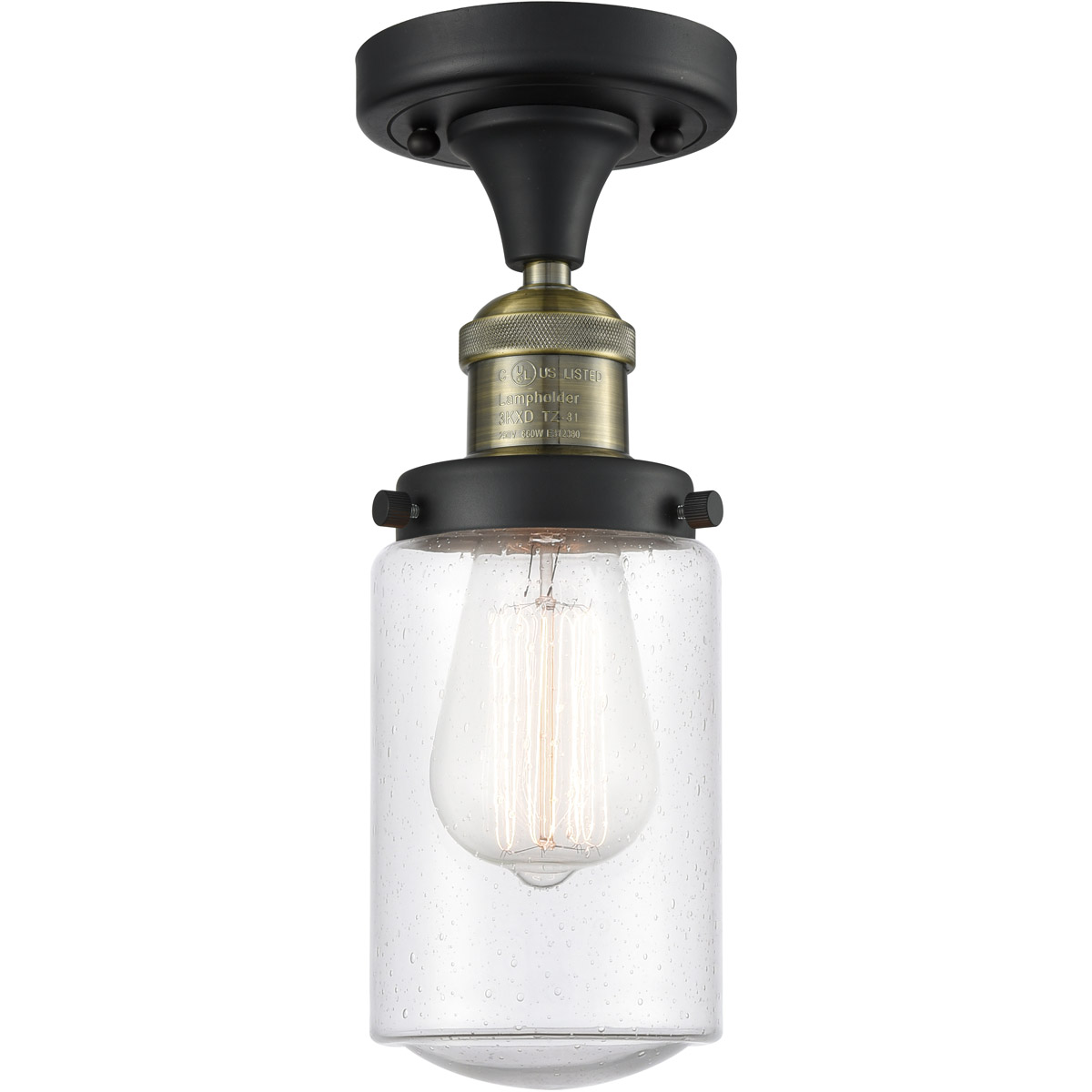 Franklin Restoration Dover LED 5 inch Black Antique Brass Semi-Flush Mount Ceiling Light in Seedy Glass, Franklin Restoration