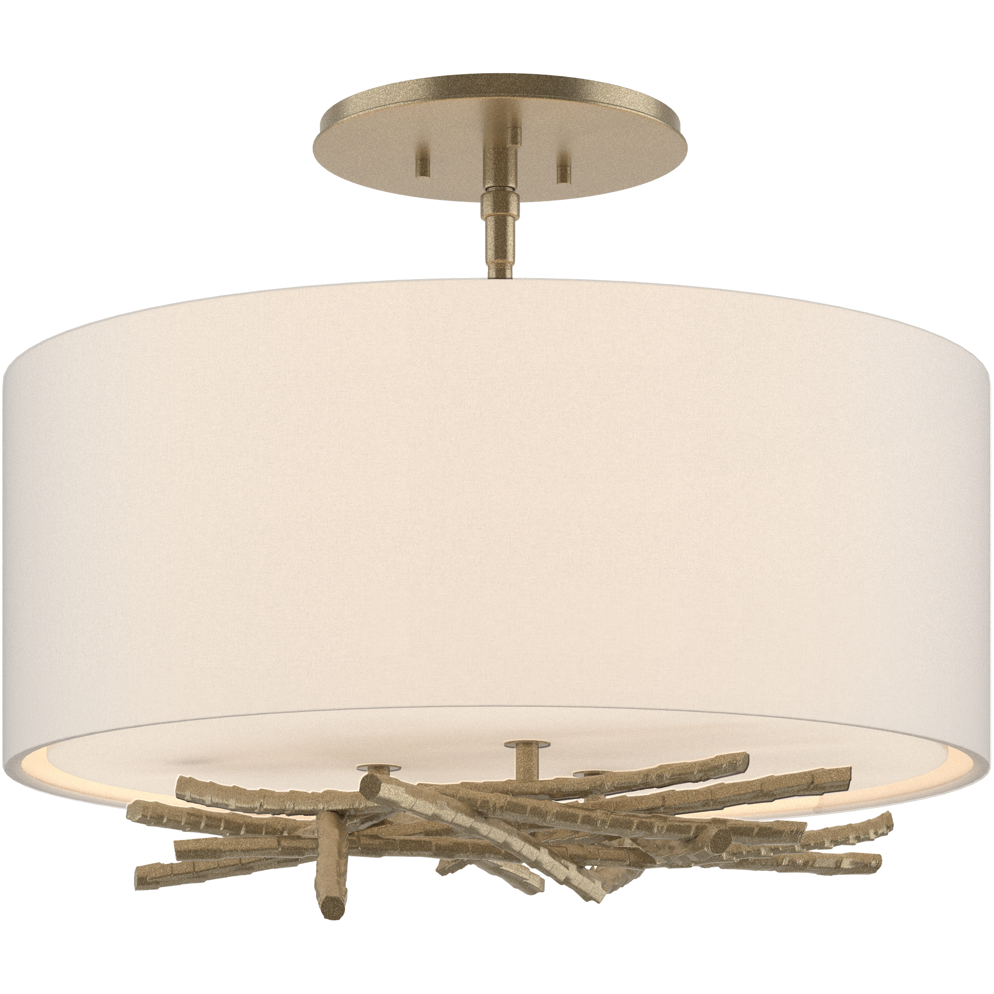 Brindille 3 Light 15 inch Soft Gold Semi-Flush Ceiling Light in Flax