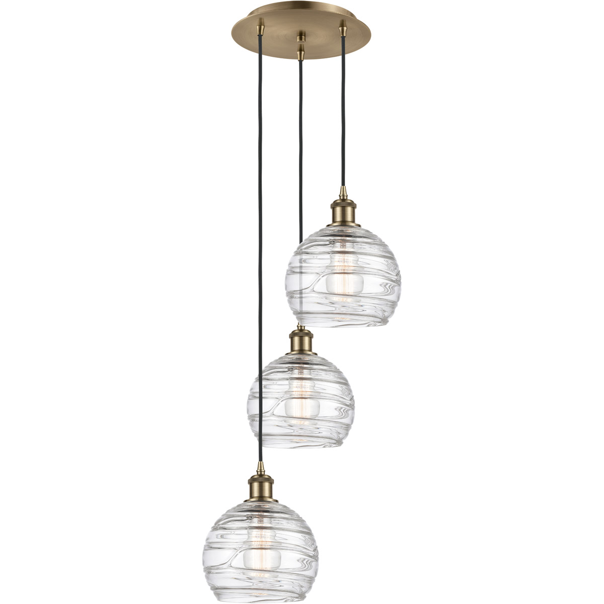 Ballston Athens Deco Swirl 3 Light 15 inch Antique Brass Multi-Pendant Ceiling Light