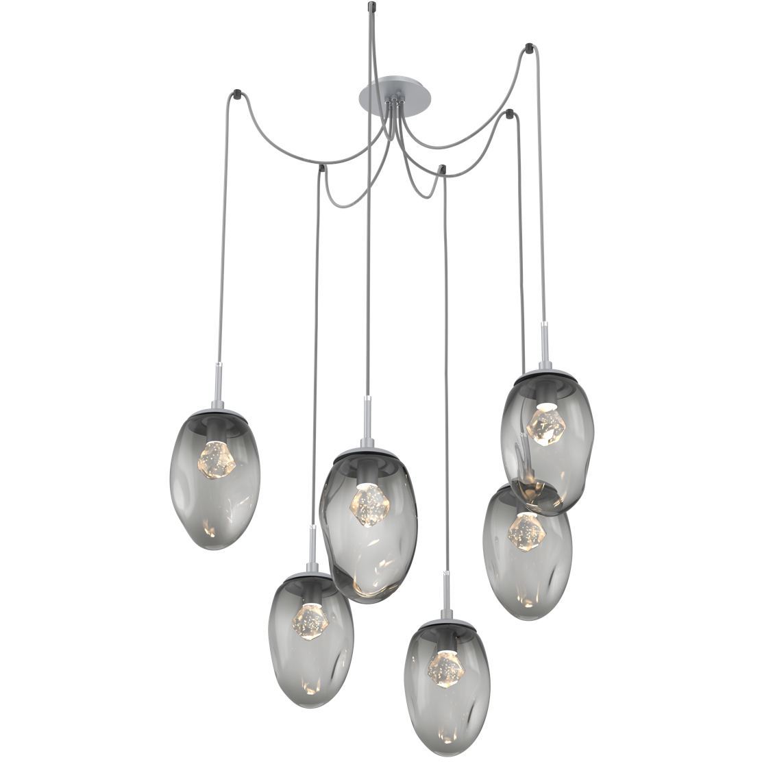 Meteo LED 17 inch Classic Silver Swag Multi-Pendant Ceiling Light in 2700K LED, Zircon Inner - Smoke Outer
