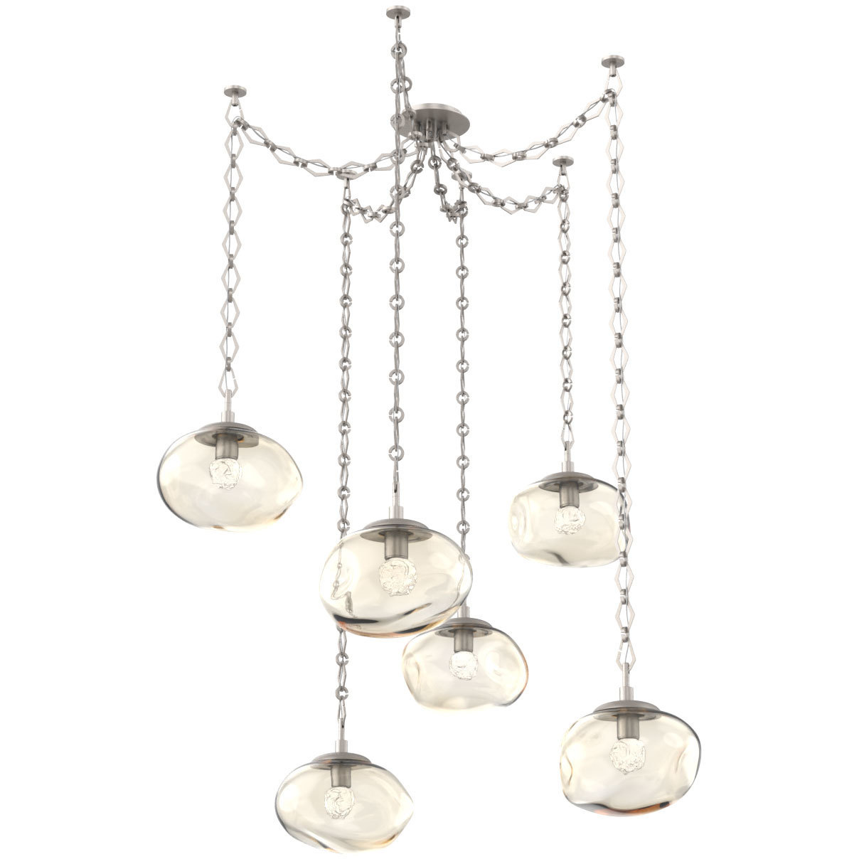 Nova LED 19 inch Beige Silver Swag Multi-Pendant Ceiling Light in 2700K LED, Floret Inner - Amber Outer, Diamond Chain