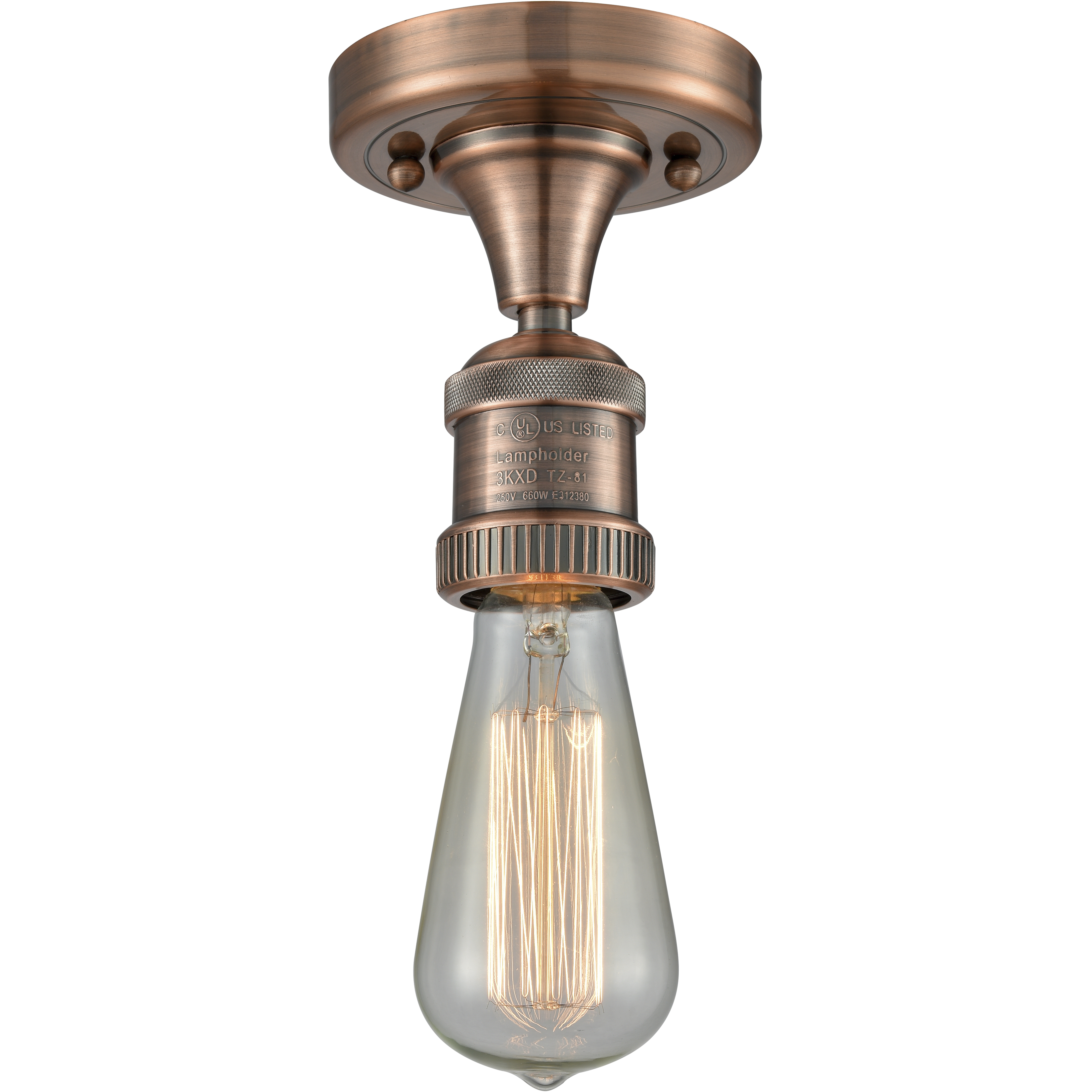 Franklin Restoration Bare Bulb 1 Light 5 inch Antique Copper Semi-Flush Mount Ceiling Light, Franklin Restoration