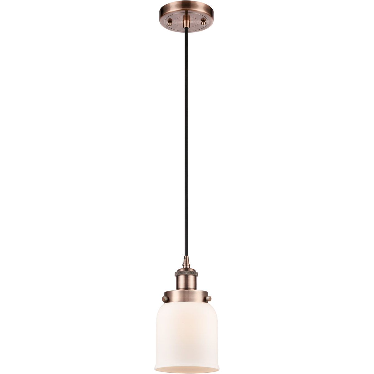 Ballston Small Bell 1 Light 5 inch Antique Copper Mini Pendant Ceiling Light in Matte White Glass