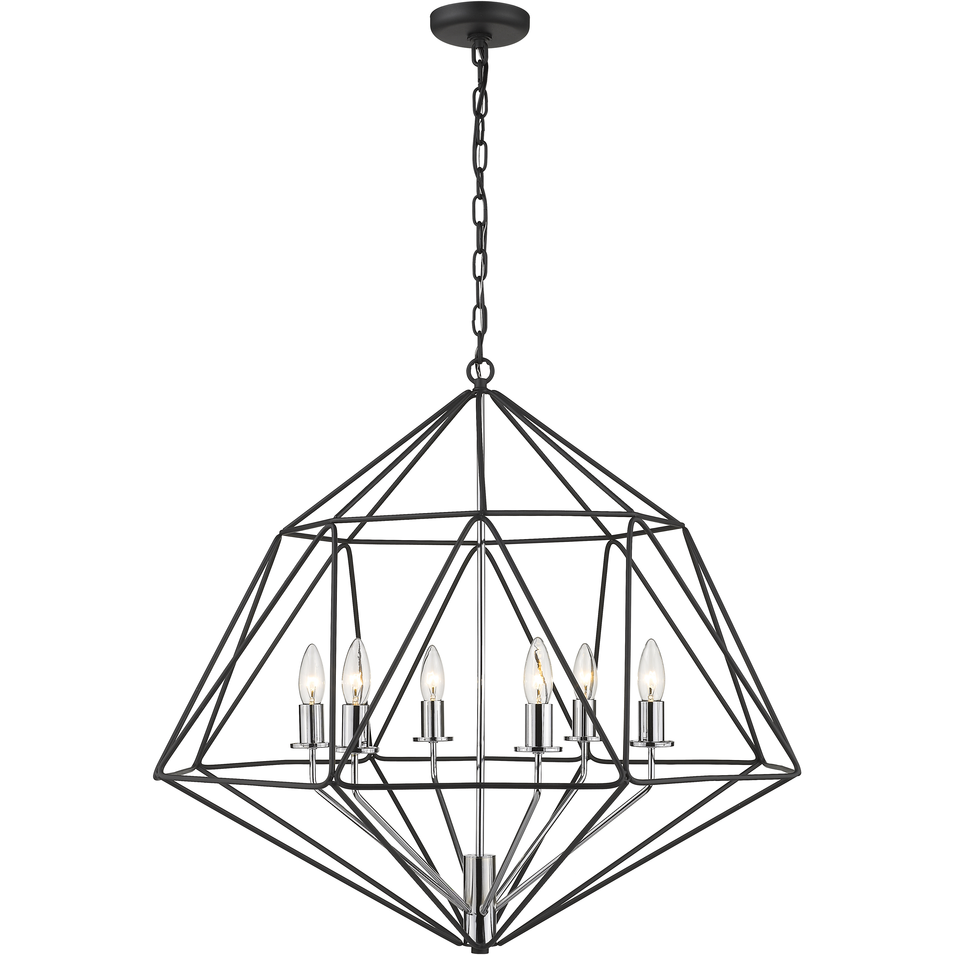 Geo 6 Light 30 inch Matte Black and Chrome Chandelier Ceiling Light