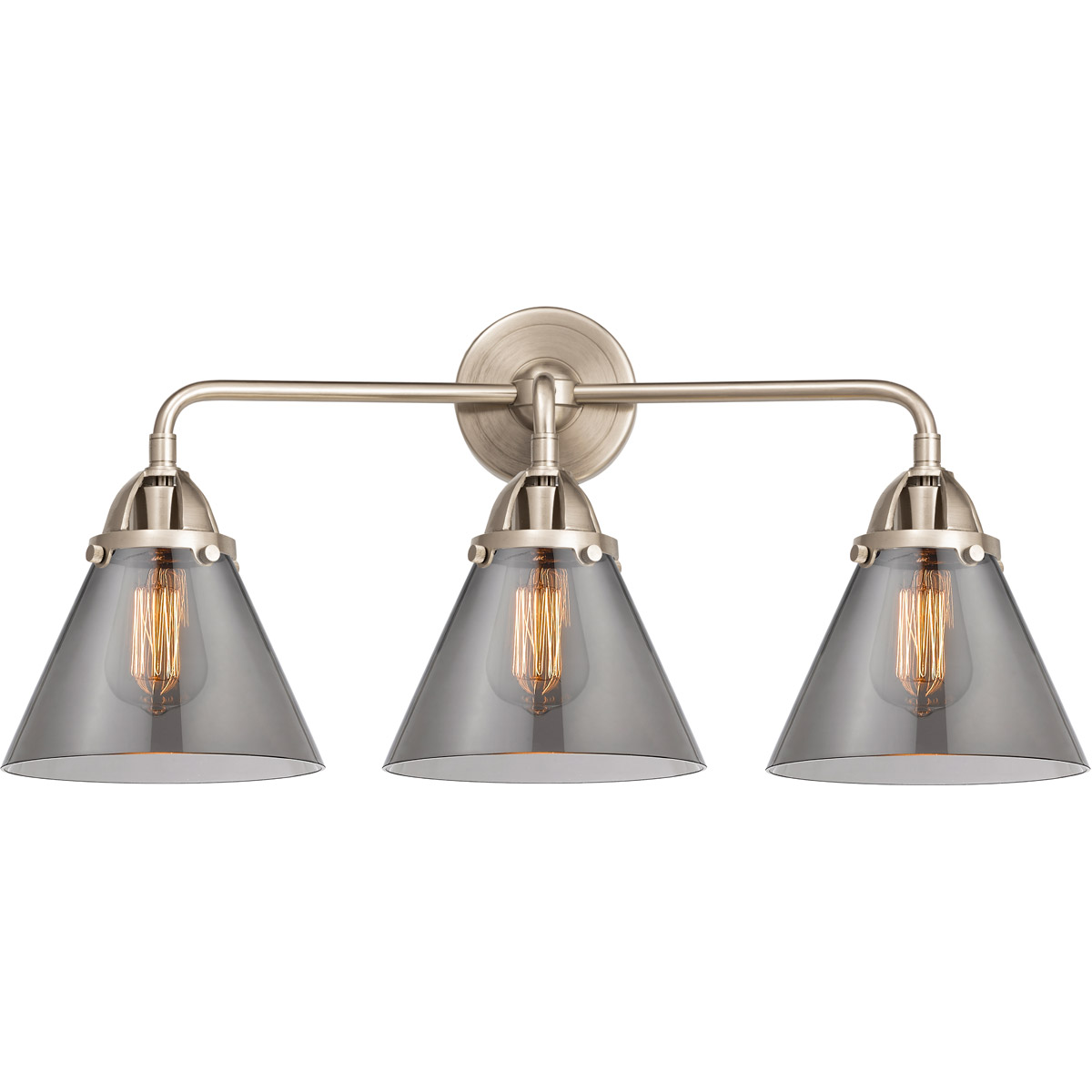 Nouveau 2 Large Cone 3 Light 26 inch Antique Copper Bath Vanity Light Wall Light in Plated Smoke Glass
