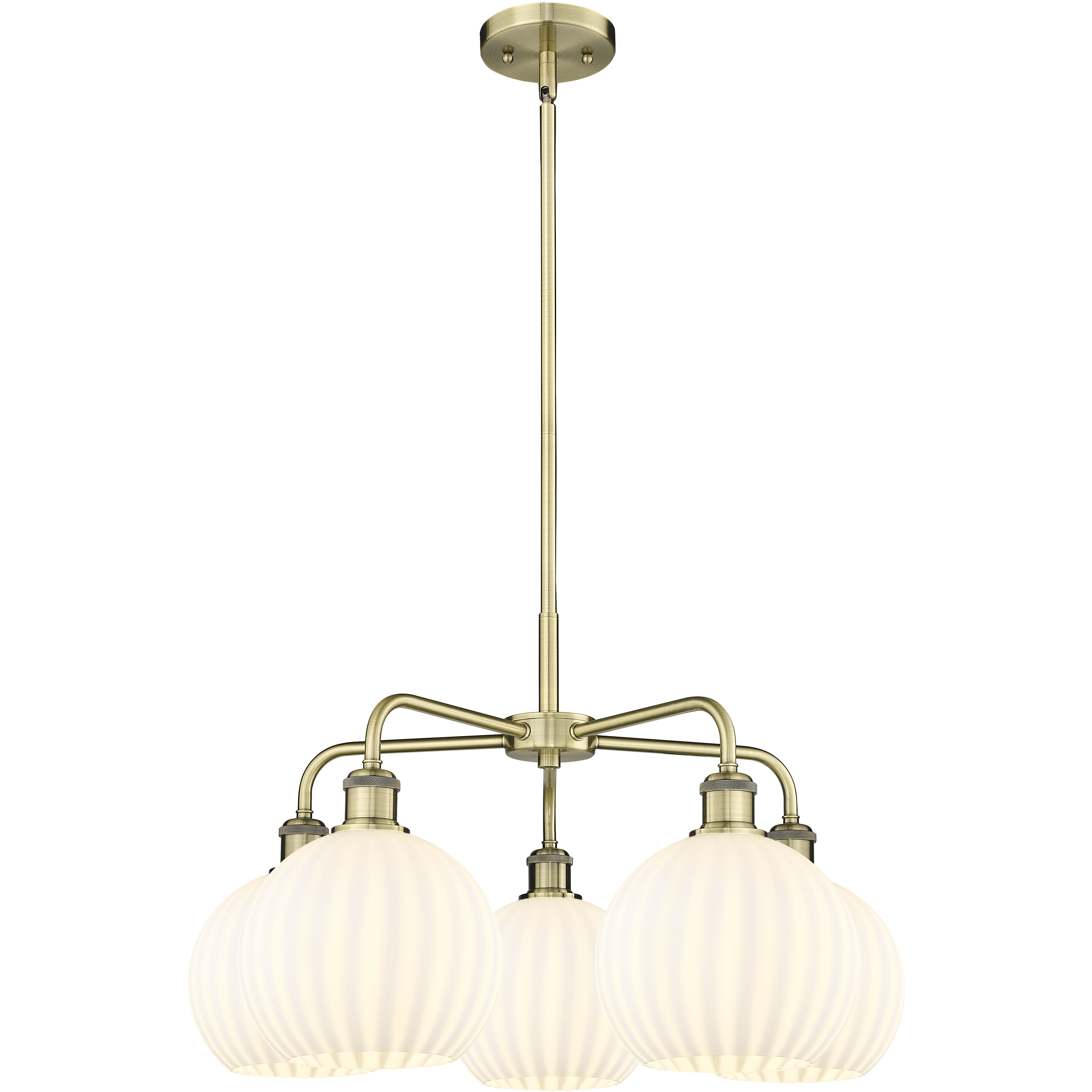 Ballston White Venetian 5 Light 26 inch Antique Brass Stem Hung Chandelier Ceiling Light
