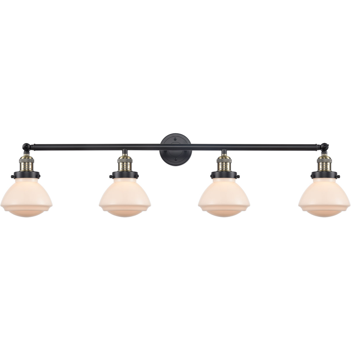 Franklin Restoration Olean 4 Light 43 inch Black Antique Brass Bath Vanity Light Wall Light in Matte White Glass, Franklin Restoration