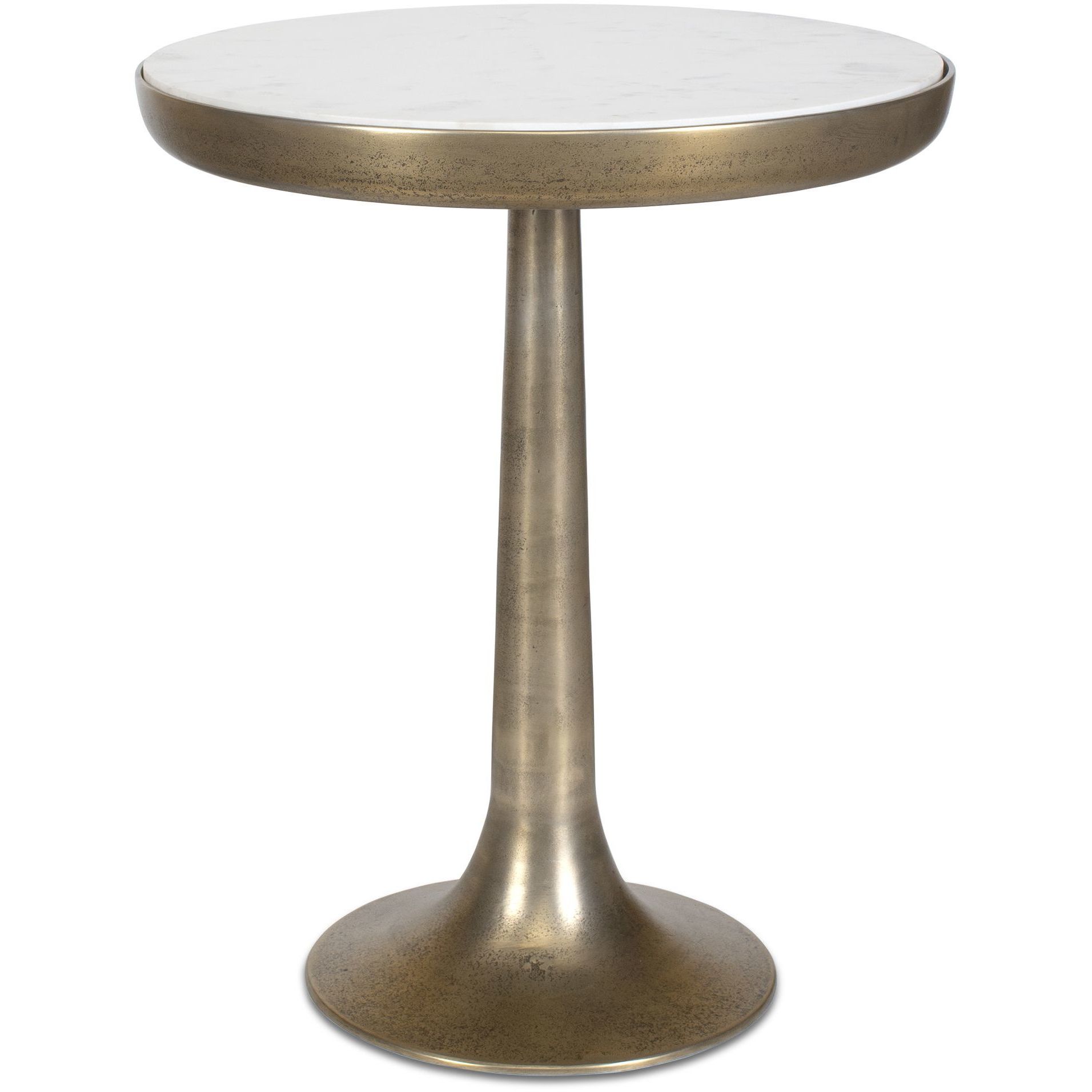 Gianno 25 X 21 inch White Marble and Antique Brass Side Table