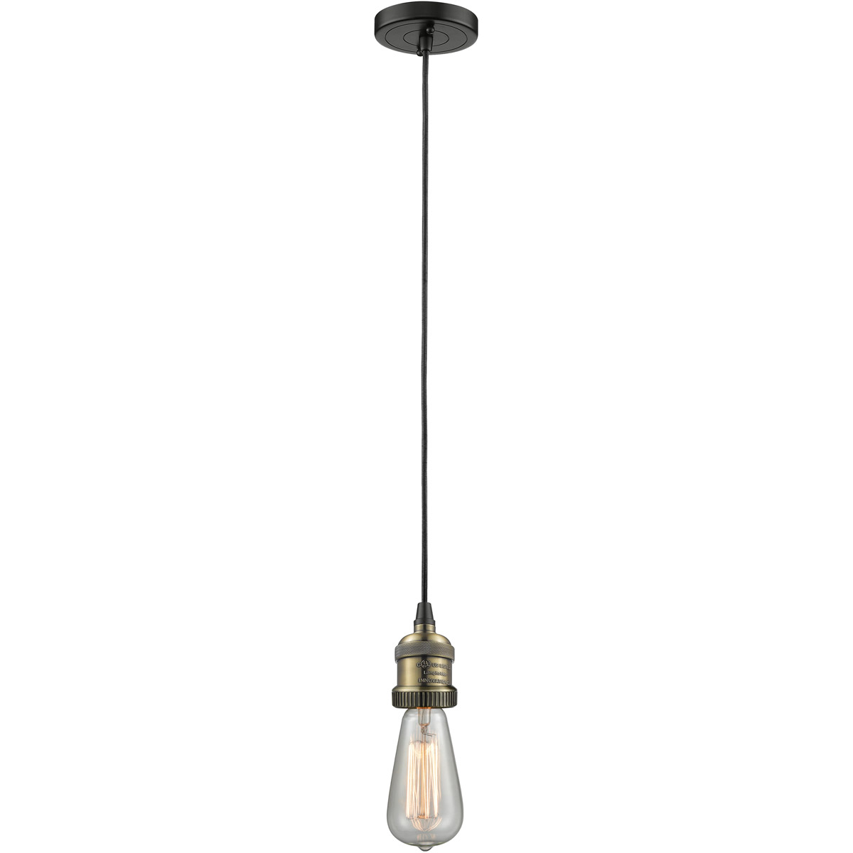Franklin Restoration Bare Bulb LED 2 inch Black Antique Brass Mini Pendant Ceiling Light, Franklin Restoration