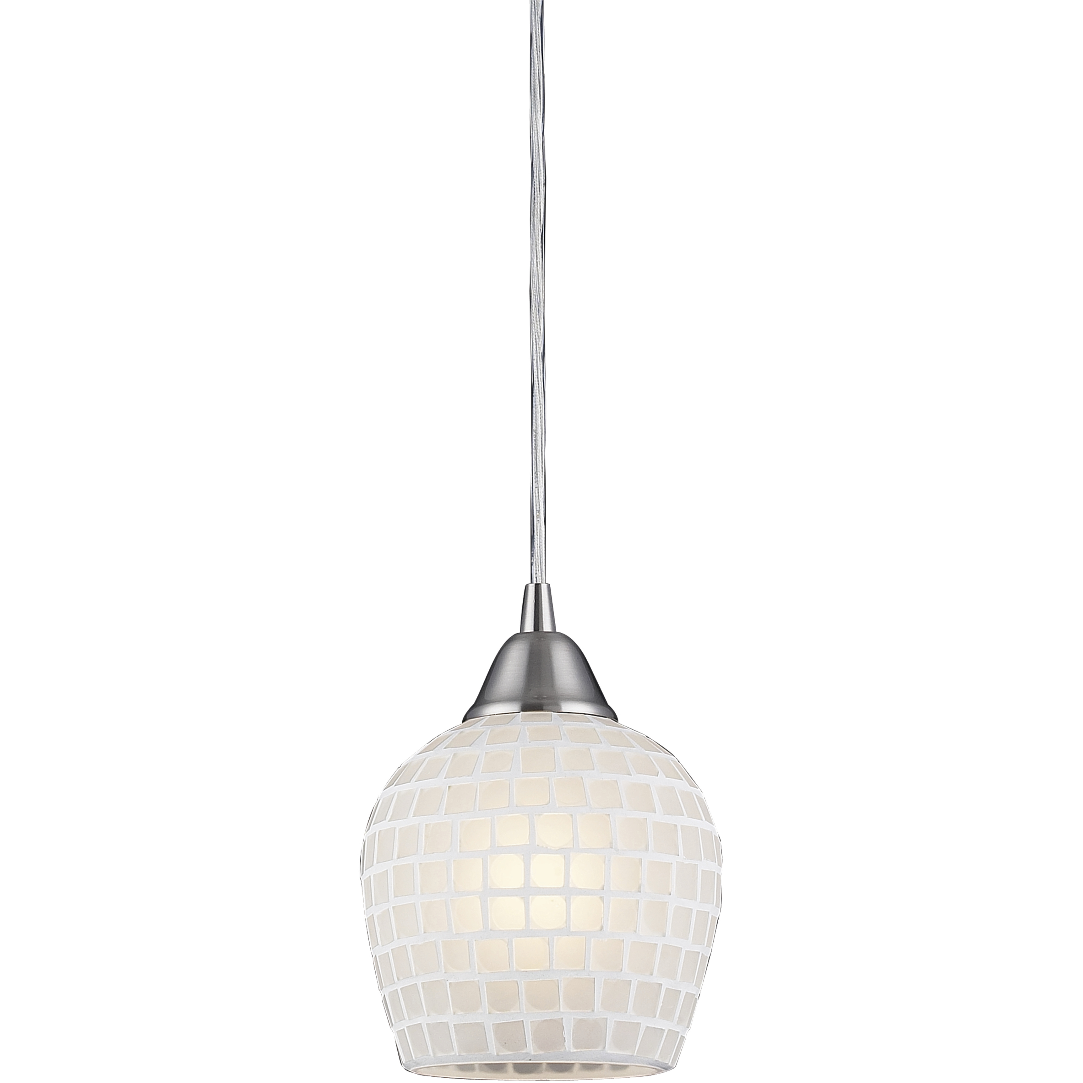 Fusion 1 Light 5 inch Satin Nickel Mini Pendant Ceiling Light in White Mosaic Glass