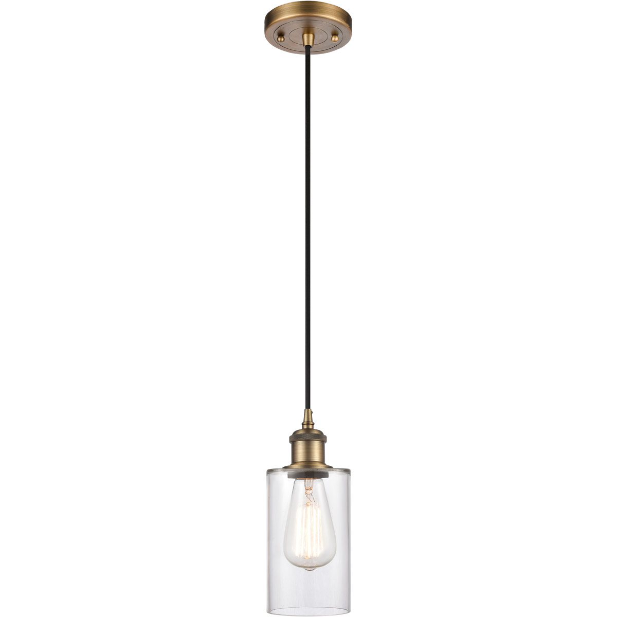 Ballston Clymer LED 3.88 inch Brushed Brass Mini Pendant Ceiling Light in Clear Glass, Black Textured, Ballston