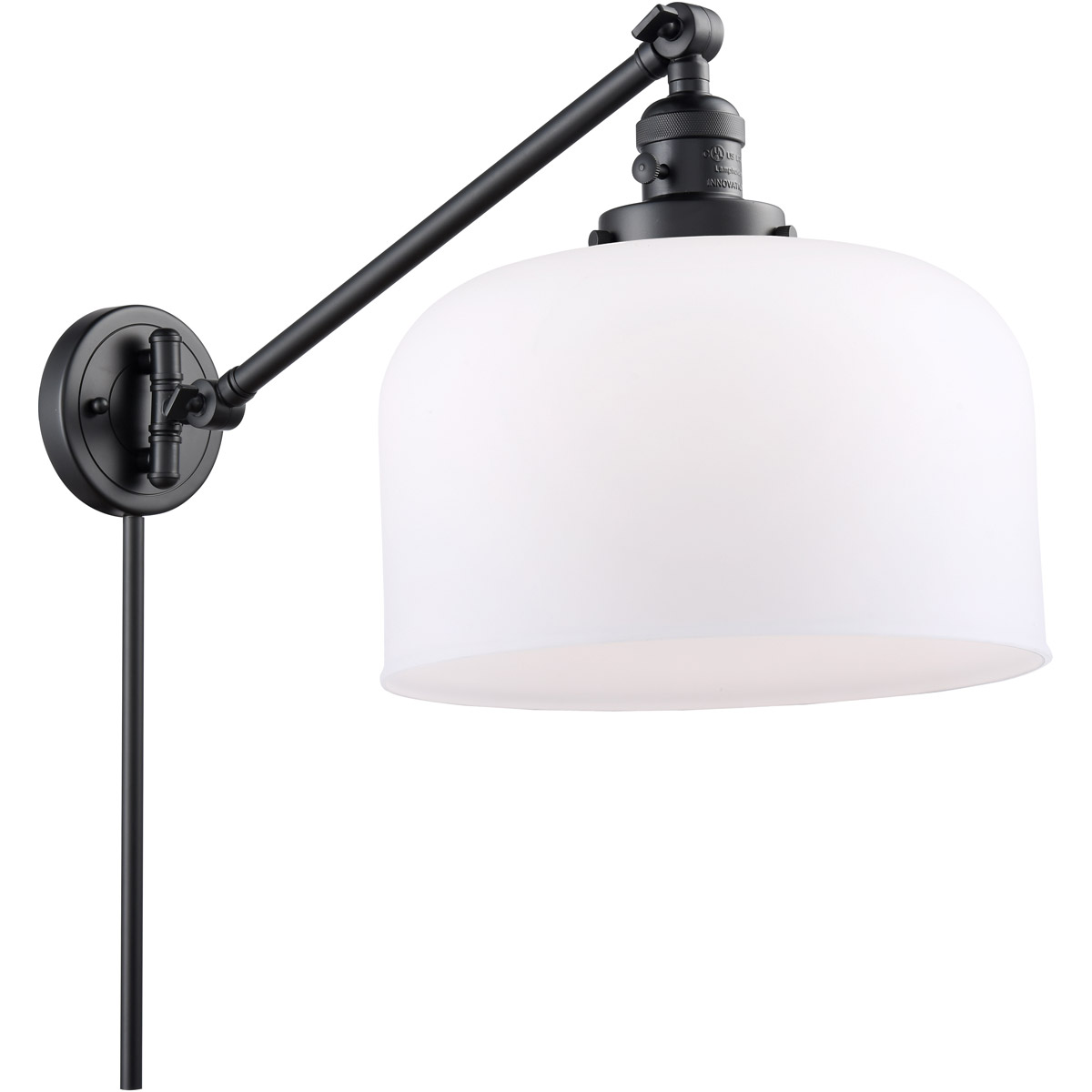 X-Large Bell 12 inch 3.50 watt Matte Black Swing Arm Wall Light, Franklin Restoration