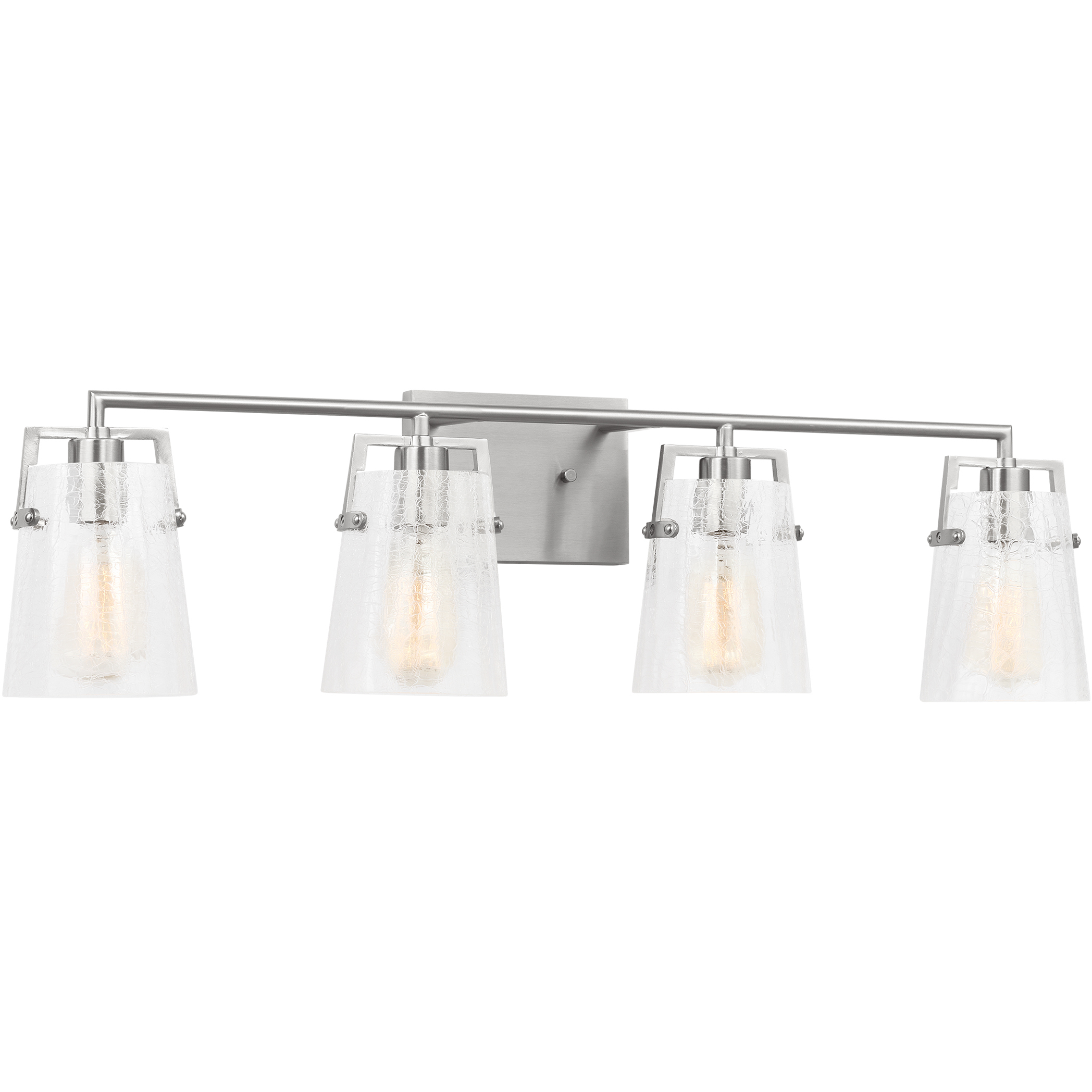 Drew & Jonathan Crofton 4 Light 33.38 inch Brushed Nickel Vanity Light Wall Light in Clear Crackle Glass