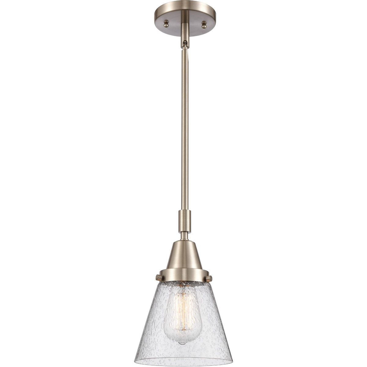 Franklin Restoration Small Cone LED 6 inch Brushed Satin Nickel Mini Pendant Ceiling Light in Seedy Glass