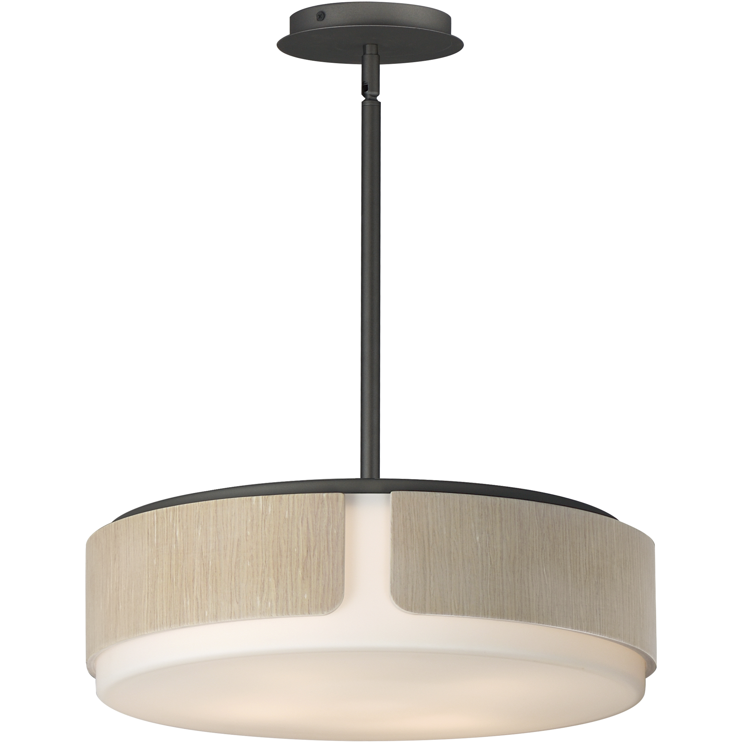 Draughtsman 4 Light 18 inch Natural Wood and Charcoal Flush Mount Ceiling Light in Satin White