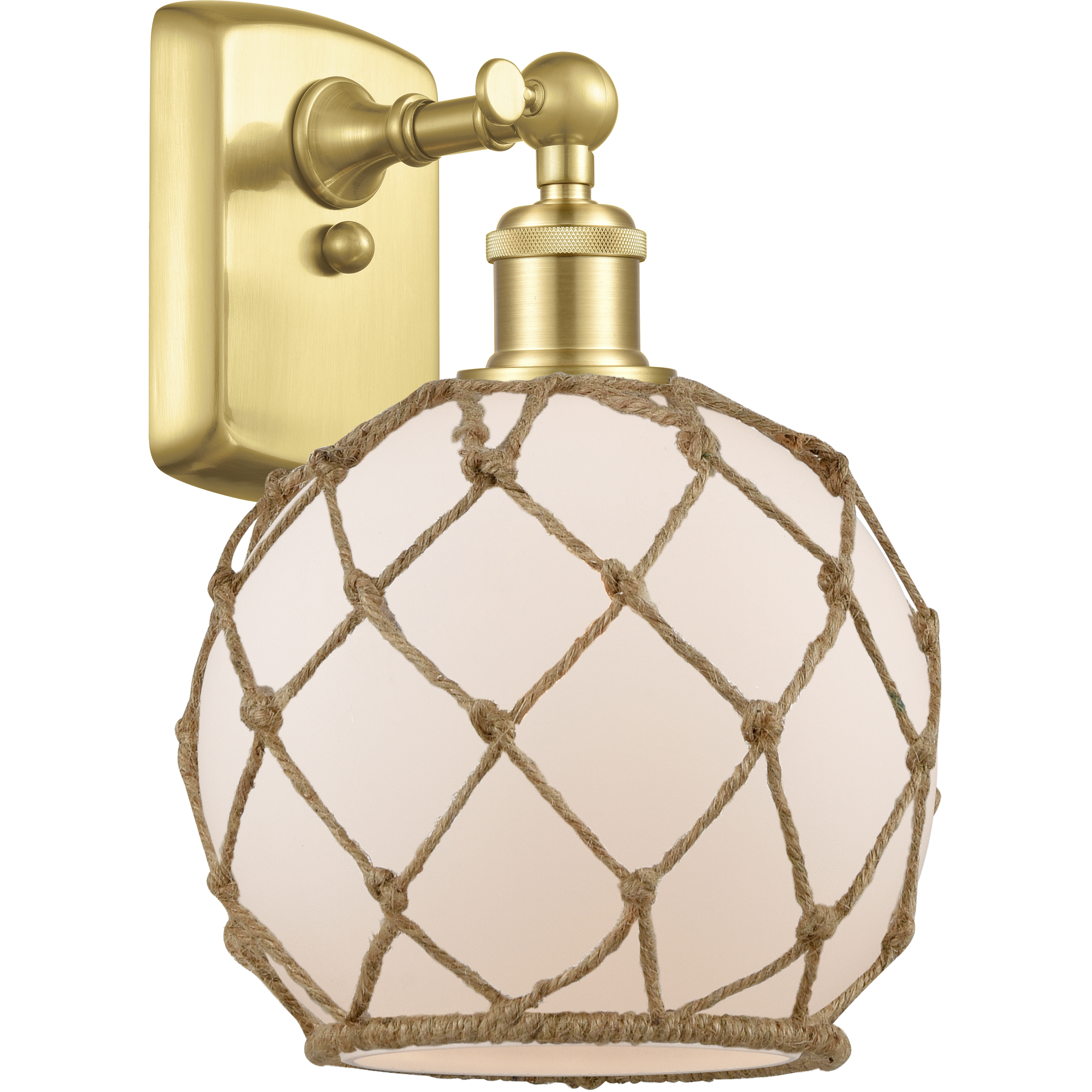 Ballston Farmhouse Rope LED 8 inch Satin Gold Sconce Wall Light in White Glass with Brown Rope, Ballston