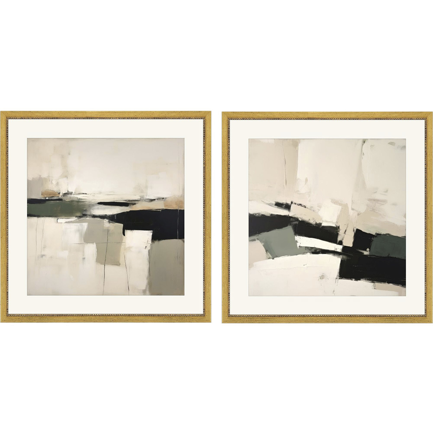 Lovely Landscape Beige and Black and Brown and Green Framed Art