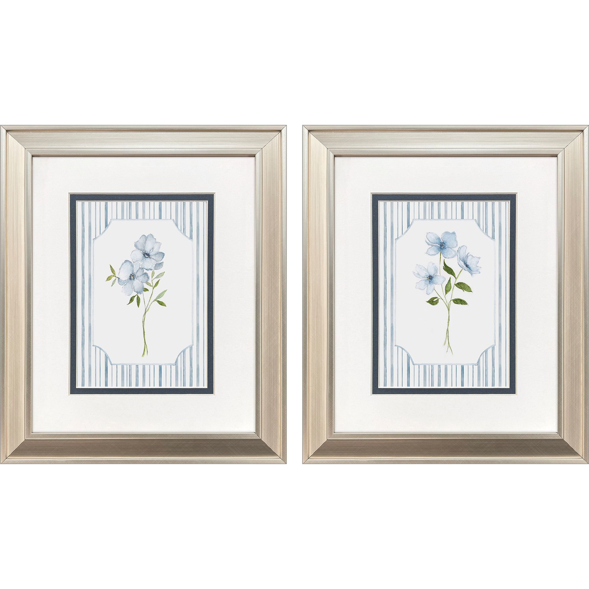 Blooms & Stripes Blue and White and Green Framed Art, Propac