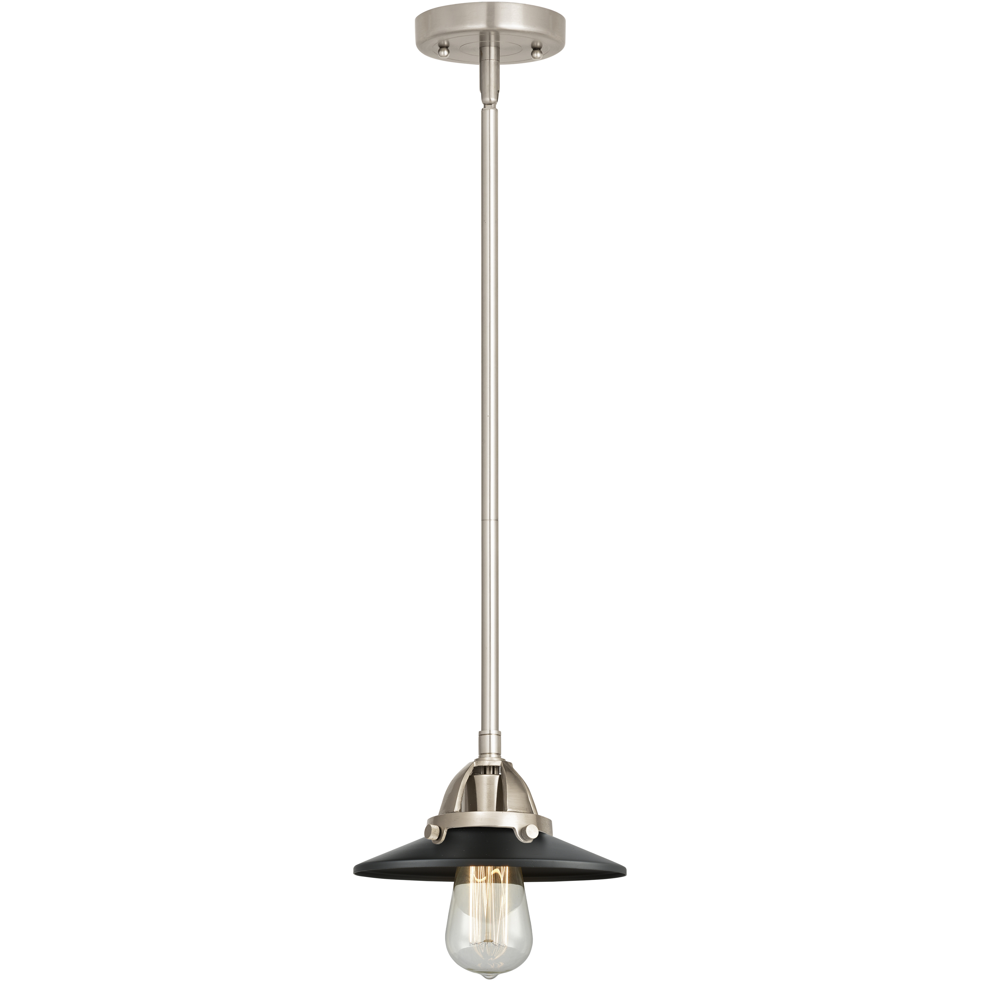 Nouveau 2 Railroad 1 Light 8 inch Brushed Satin Nickel Mini Pendant Ceiling Light in Incandescent, Matte Black