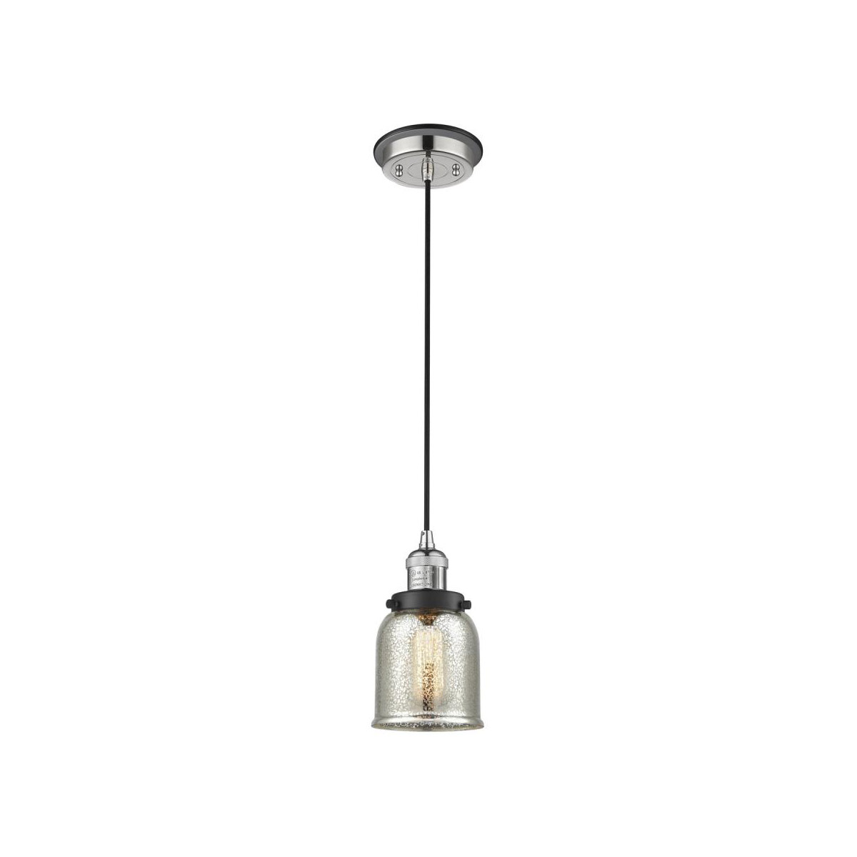 Franklin Restoration Small Bell 1 Light 5 inch Polished Nickel/Matte Black Mini Pendant Ceiling Light in Silver Plated Mercury Glass