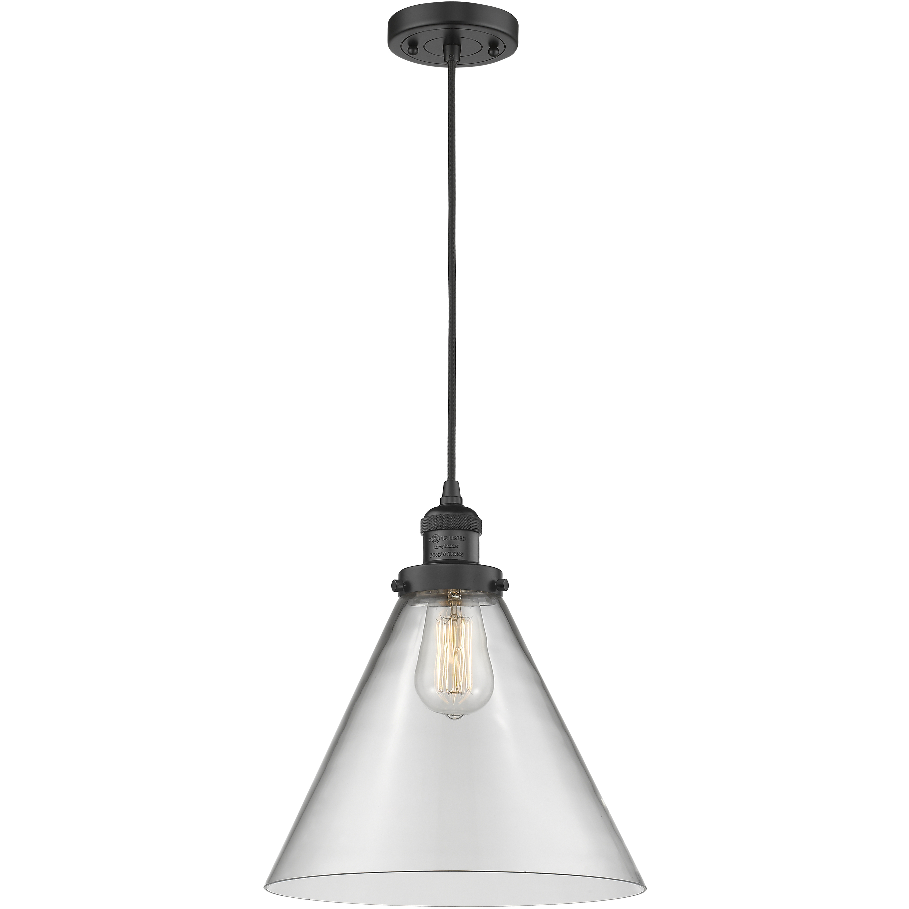 Franklin Restoration Cone 1 Light 12 inch Matte Black Mini Pendant Ceiling Light in Incandescent, Clear, Franklin Restoration