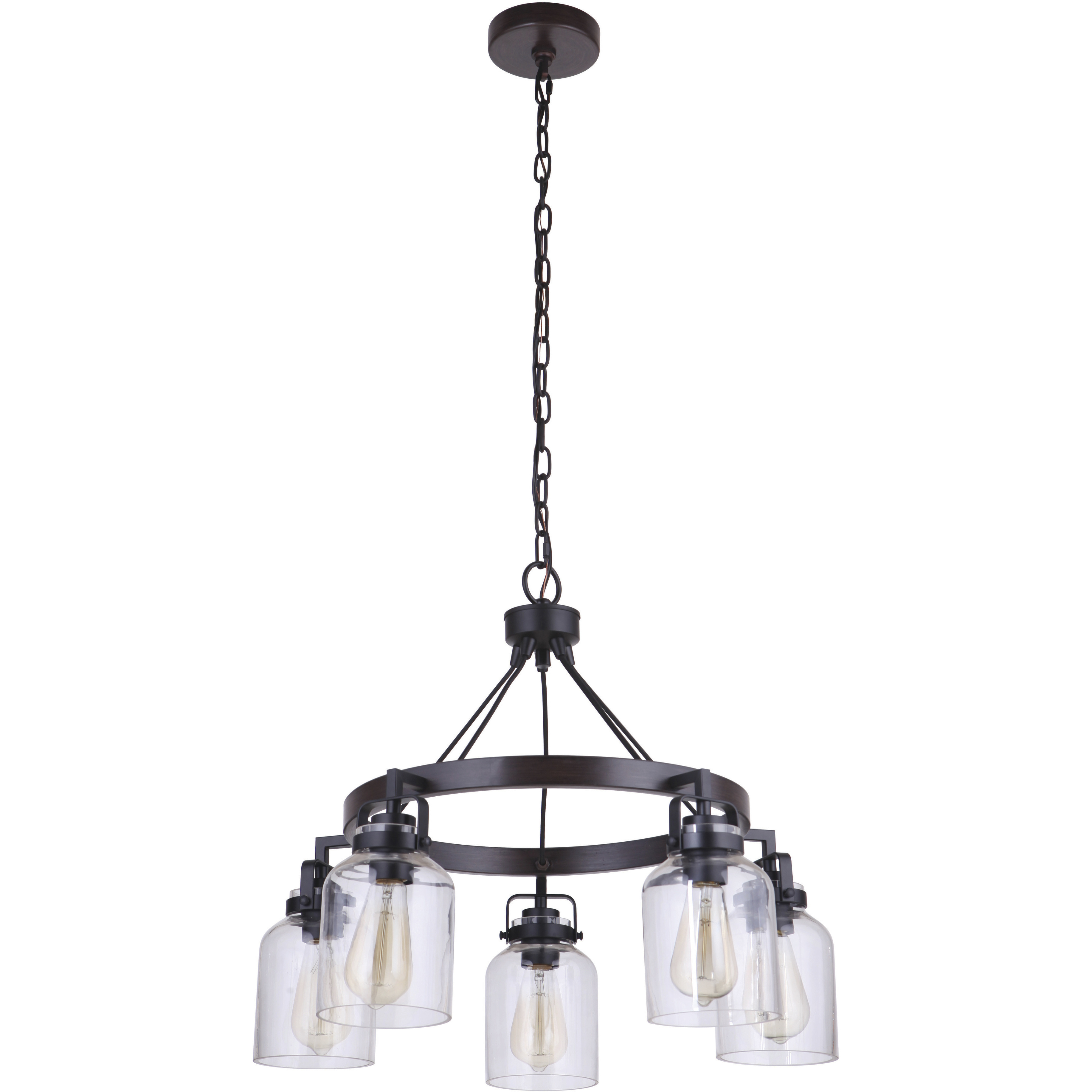 Foxwood 5 Light 24.63 inch Flat Black with Dark Teak Chandelier Ceiling Light in Flat Black/Dark Teak