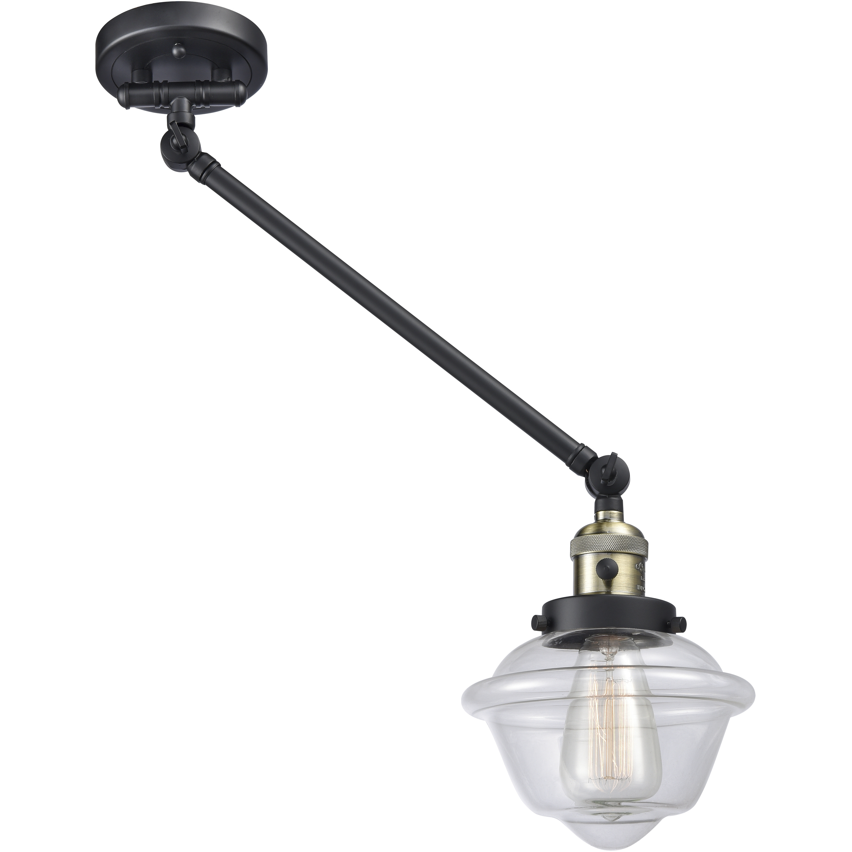Small Oxford 30 inch 60.00 watt Black Antique Brass Swing Arm Wall Light, Franklin Restoration