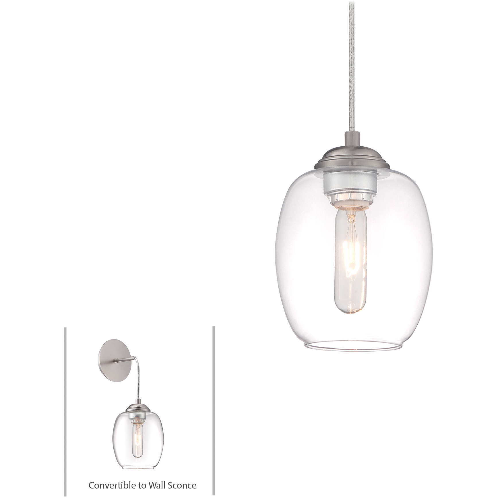 Bubble 1 Light 6.25 inch Brushed Nickel Mini Pendant Ceiling Light, (Convertible To Wall Sconce)