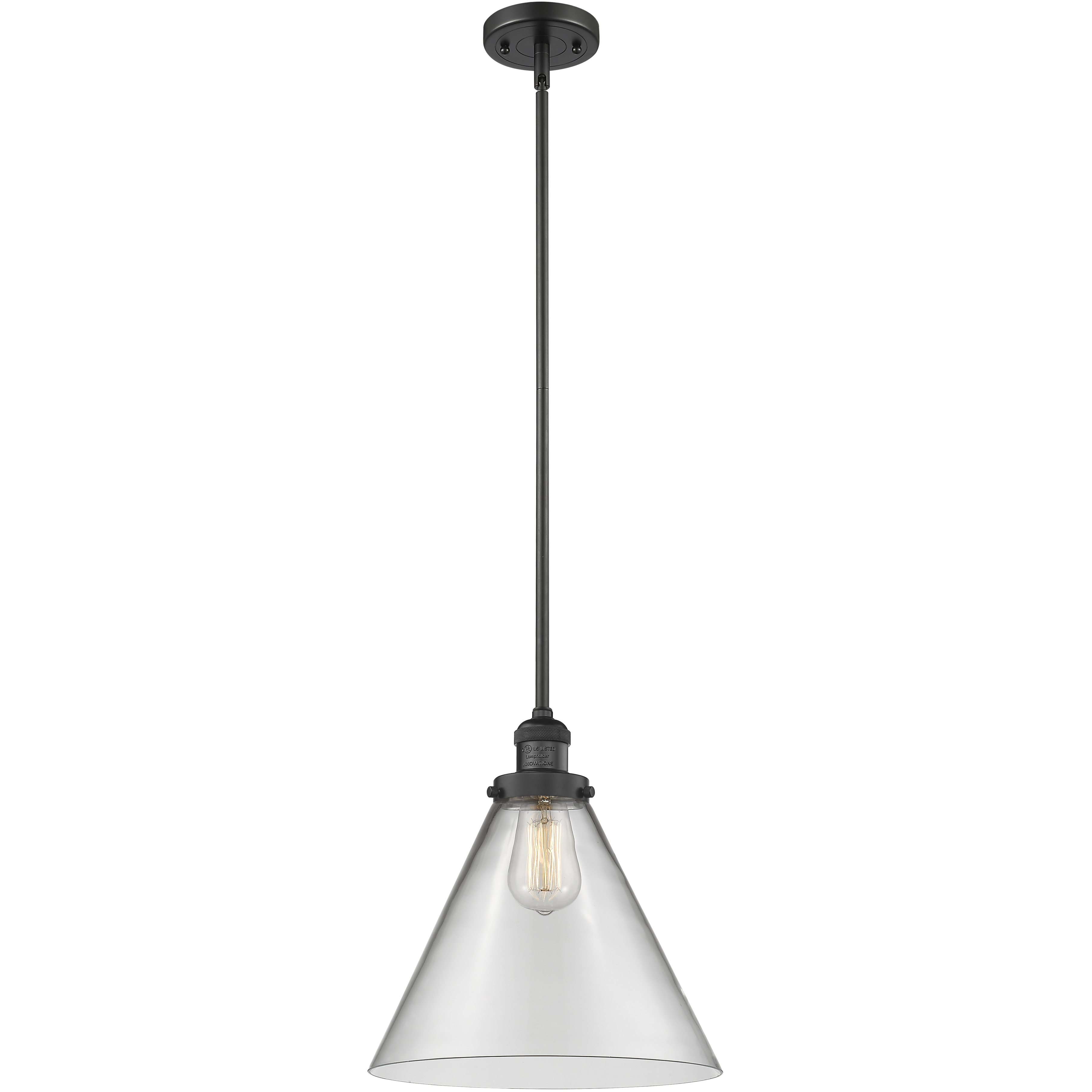 Franklin Restoration Cone LED 12 inch Matte Black Mini Pendant Ceiling Light in Clear, Franklin Restoration