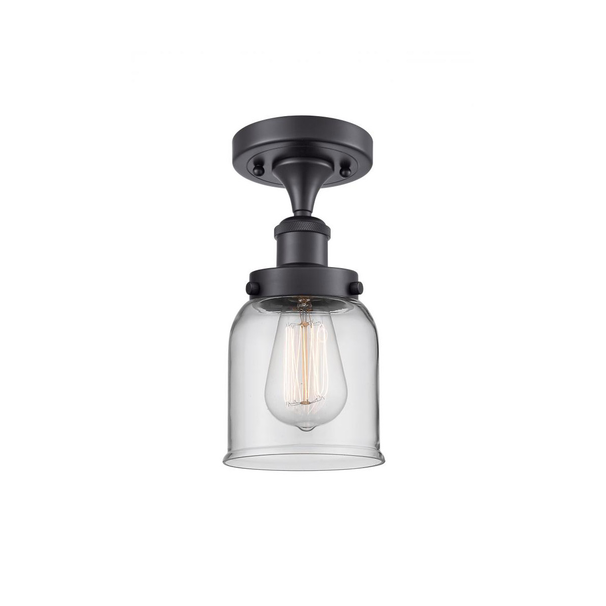 Ballston Small Bell LED 5 inch Matte Black Semi-Flush Mount Ceiling Light in Clear Glass, Ballston