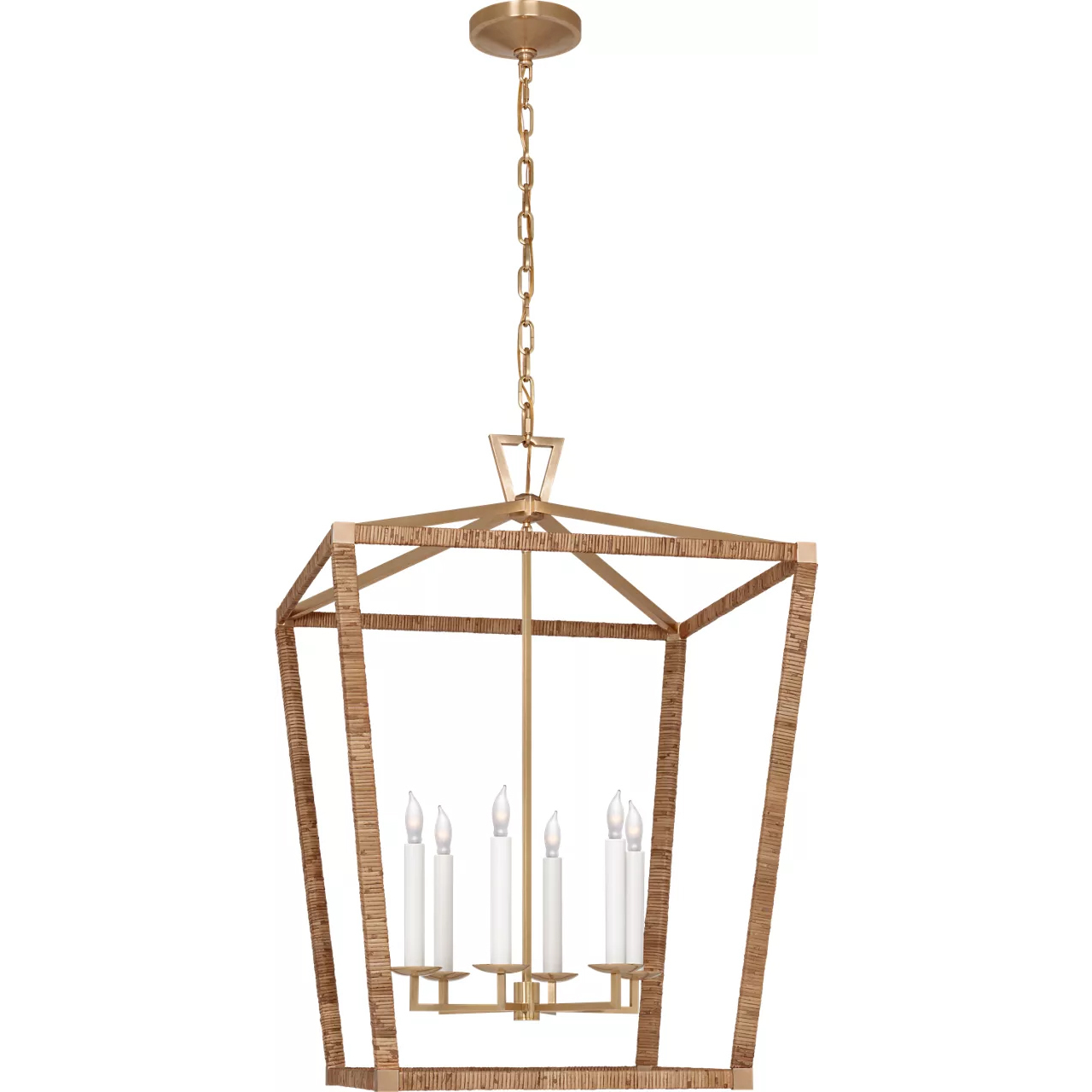 Chapman & Myers Darlana5 LED 29 inch Antique-Burnished Brass and Natural Rattan Wrapped Lantern Ceiling Light, XL