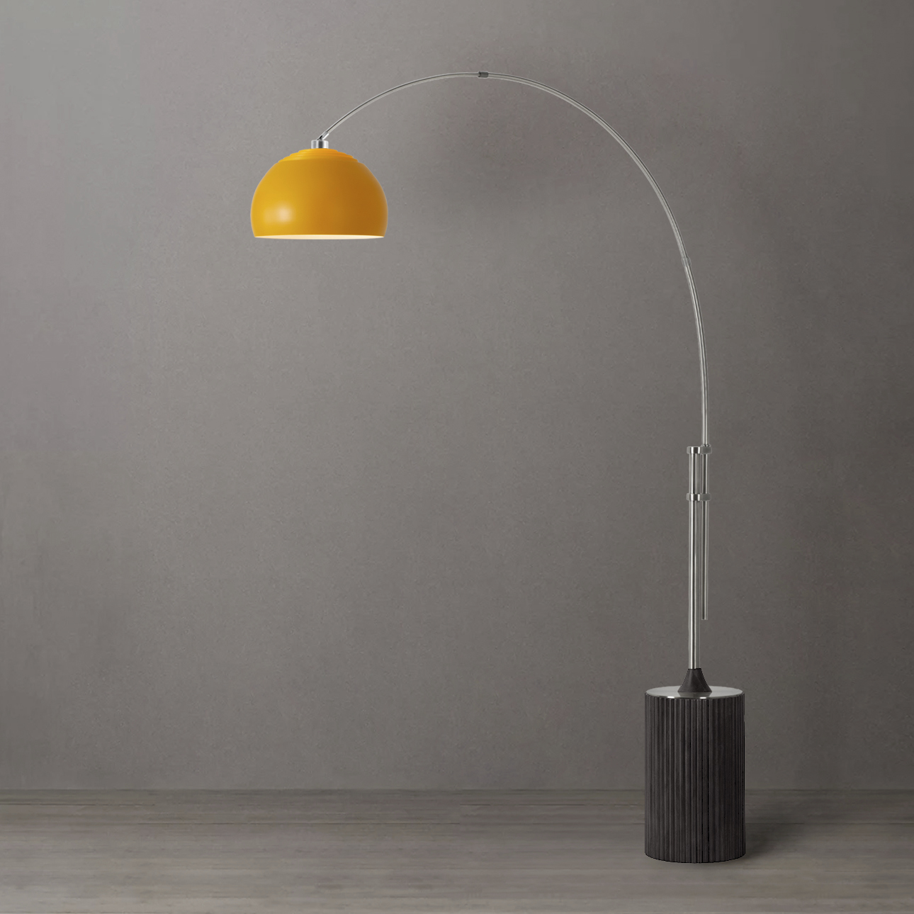 Tambo 92 inch 14 watt Satin Nickel and Black Oak Arc Floor Lamp Portable Light in Mustard Steel