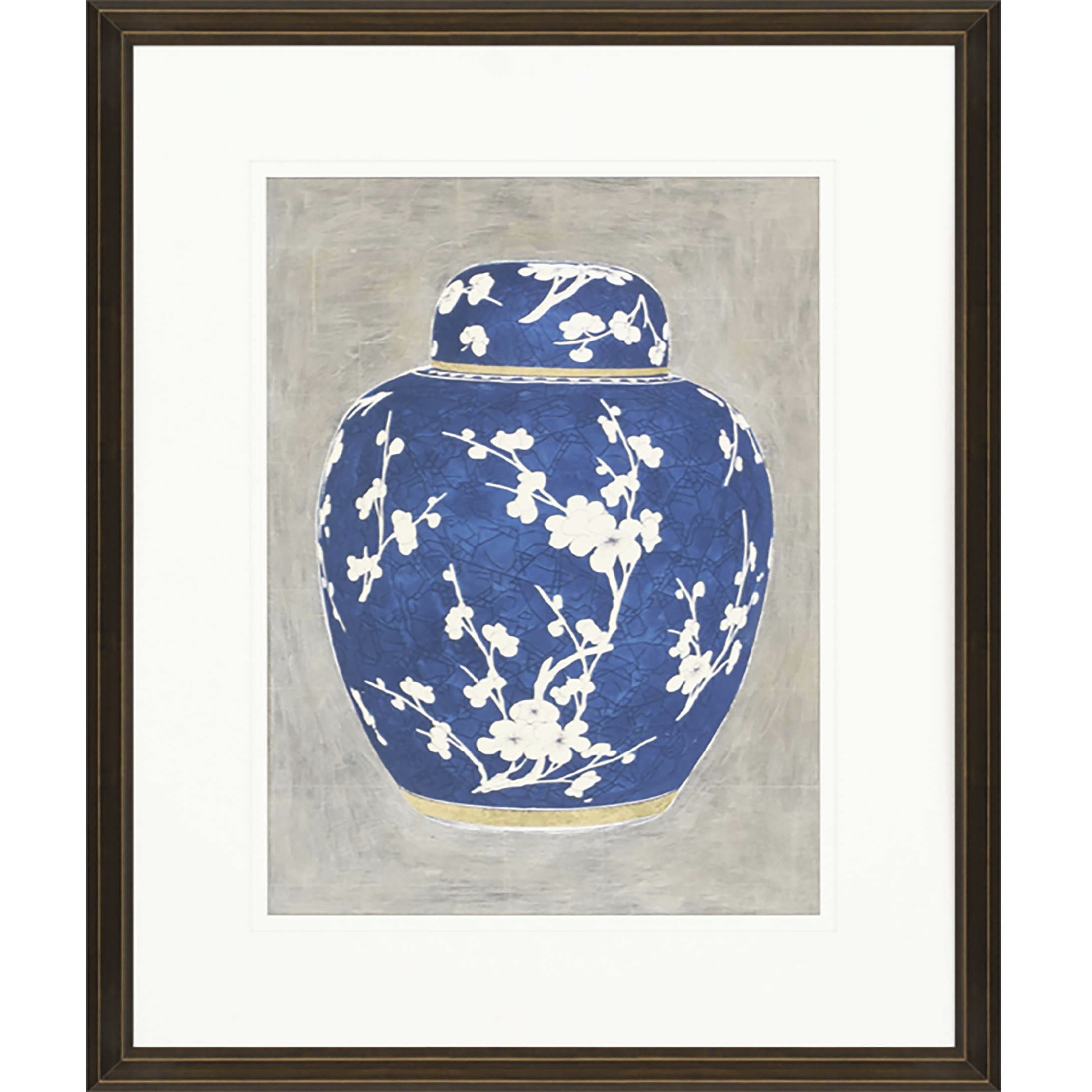 Ginger Jar Blue and White and Metallic and Gray Framed Art, The Studio