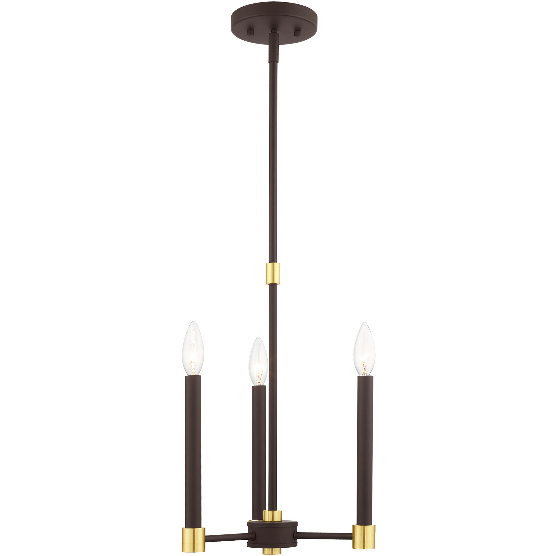Karlstad 3 Light 12 inch Bronze with Satin Brass Accents Petite Chandelier Ceiling Light