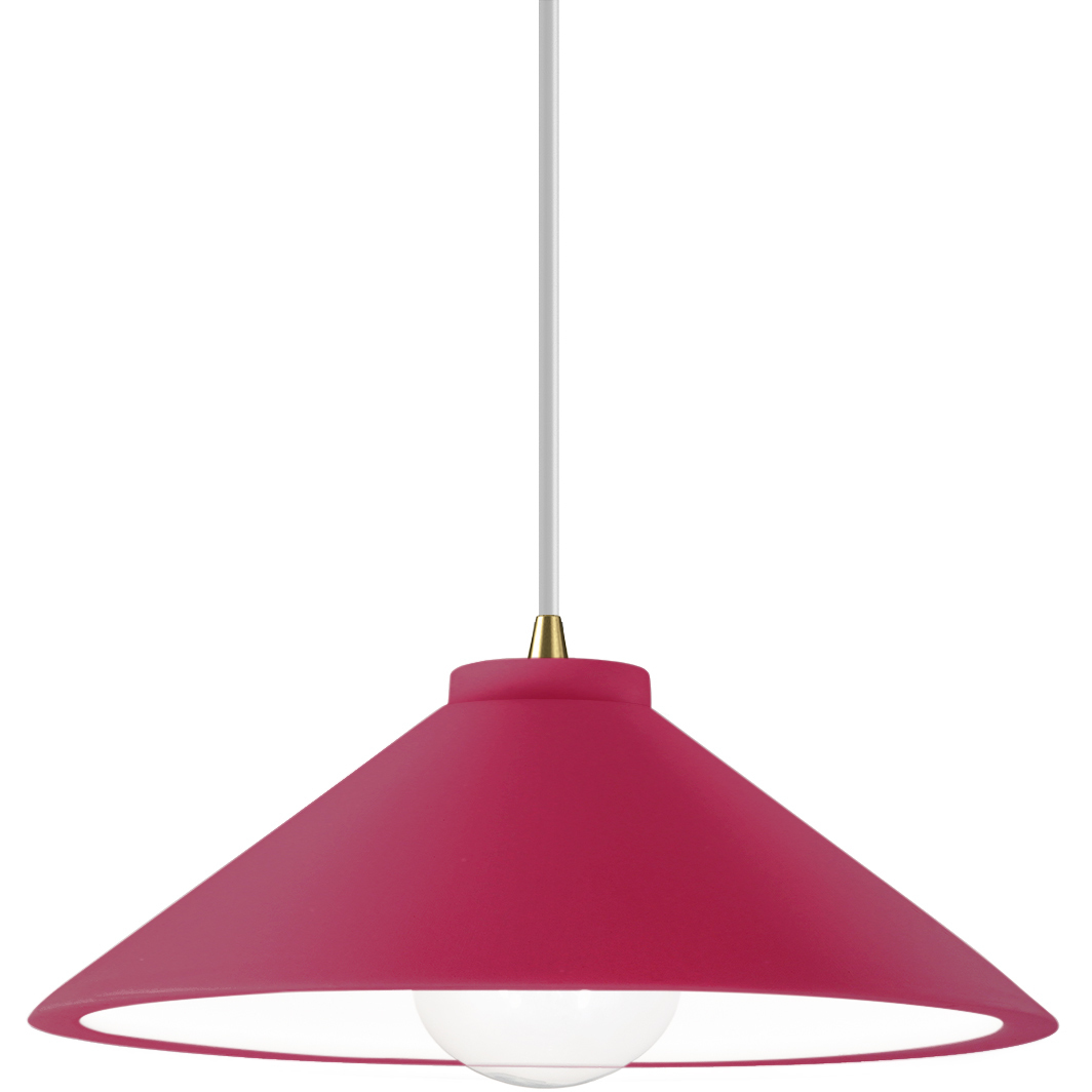 Radiance Collection - Flare 1 Light 11.75 inch Cerise and Antique Brass Pendant Ceiling Light in Replaceable Bulb, White, Form+Finish+Function
