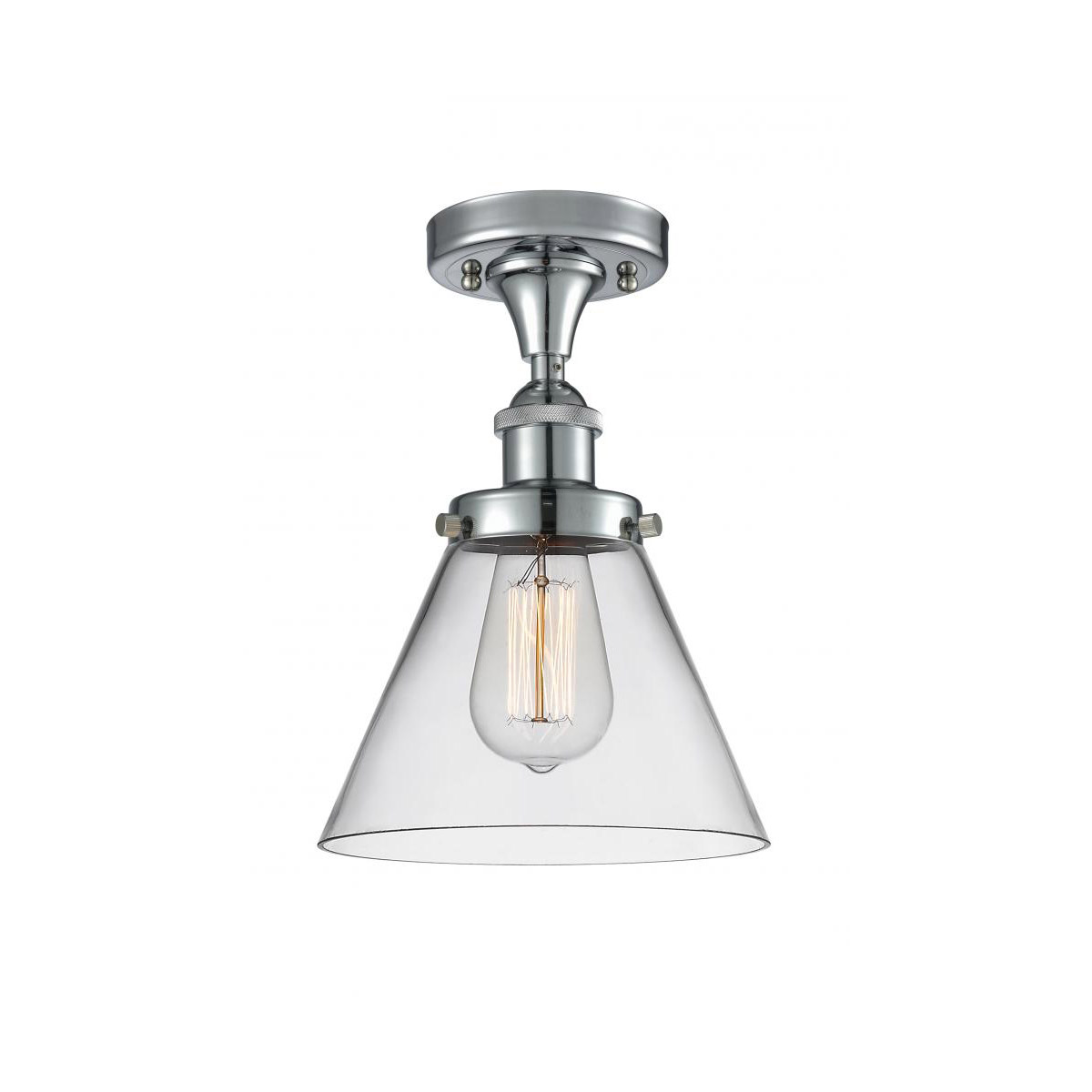 Ballston Large Cone 1 Light 8 inch Polished Chrome Semi-Flush Mount Ceiling Light in Clear Glass, Ballston