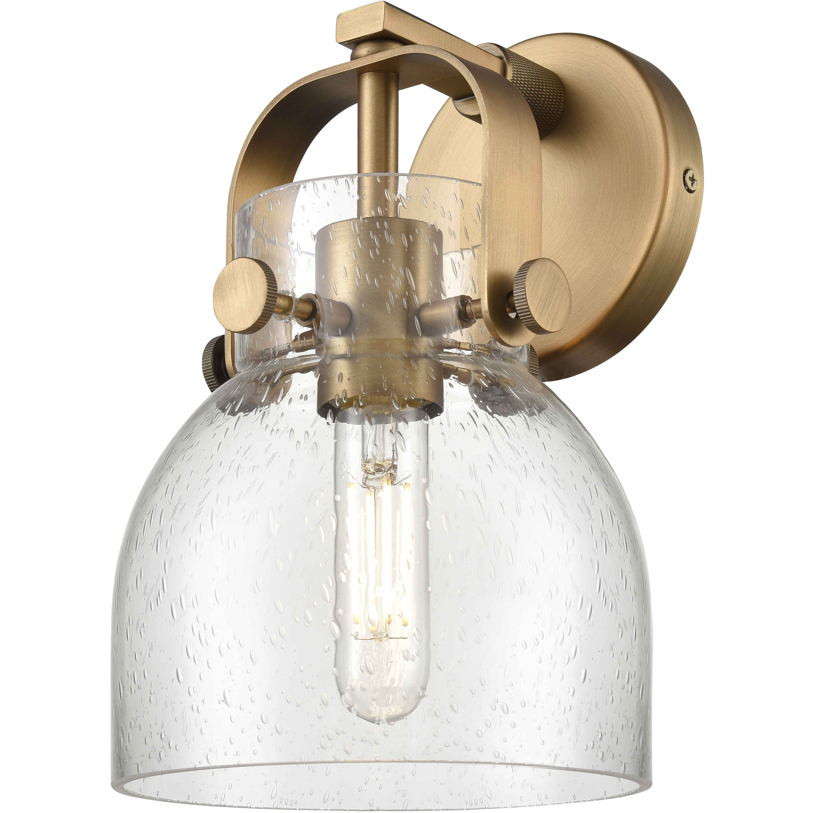 Pilaster II Bell Sconce Wall Light in Brushed Brass, Seedy Glass