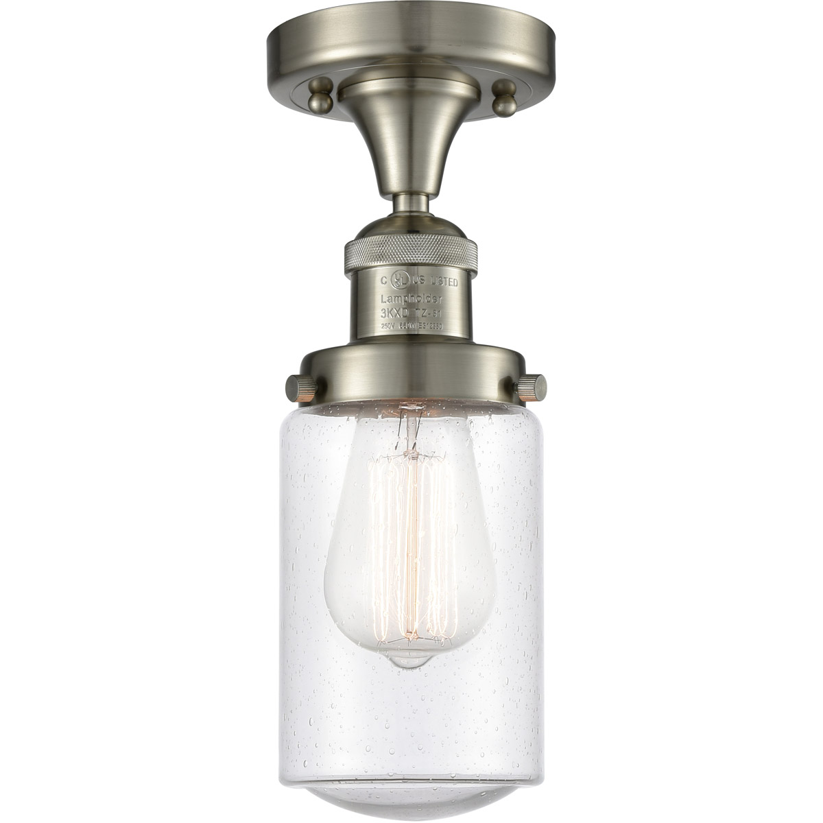 Franklin Restoration Dover 1 Light 5 inch Brushed Satin Nickel Semi-Flush Mount Ceiling Light in Seedy Glass, Franklin Restoration
