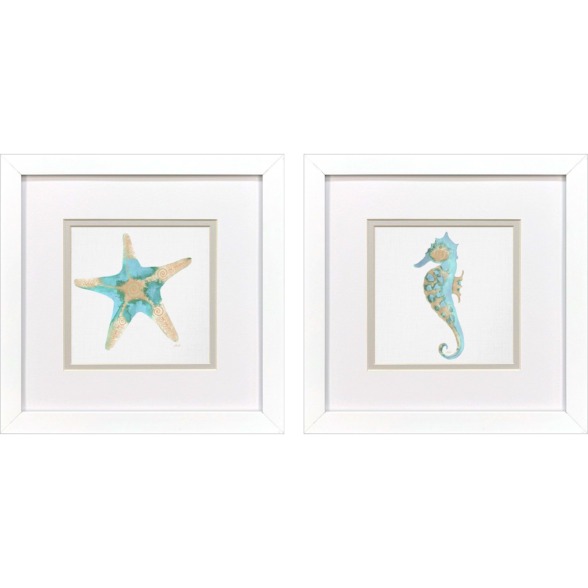 Sea Creatures Blue and Green and Orange and Turquoise Framed Art, Propac