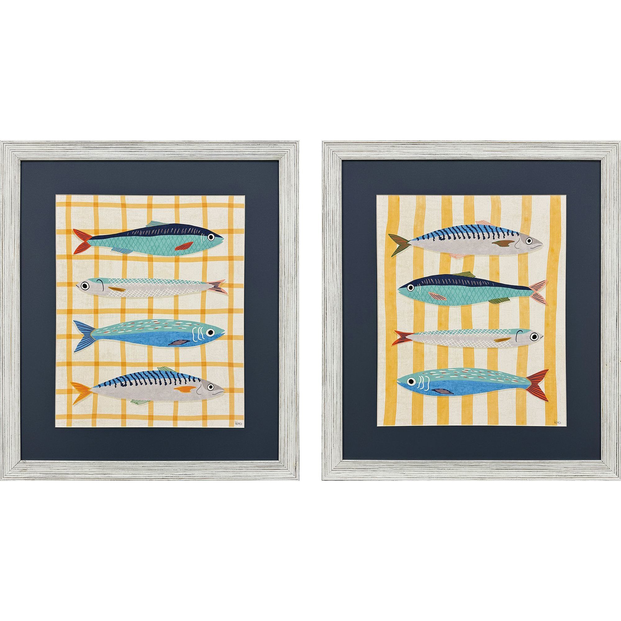 Little Fish Blue and Multi and Turquoise and Yellow Framed Art