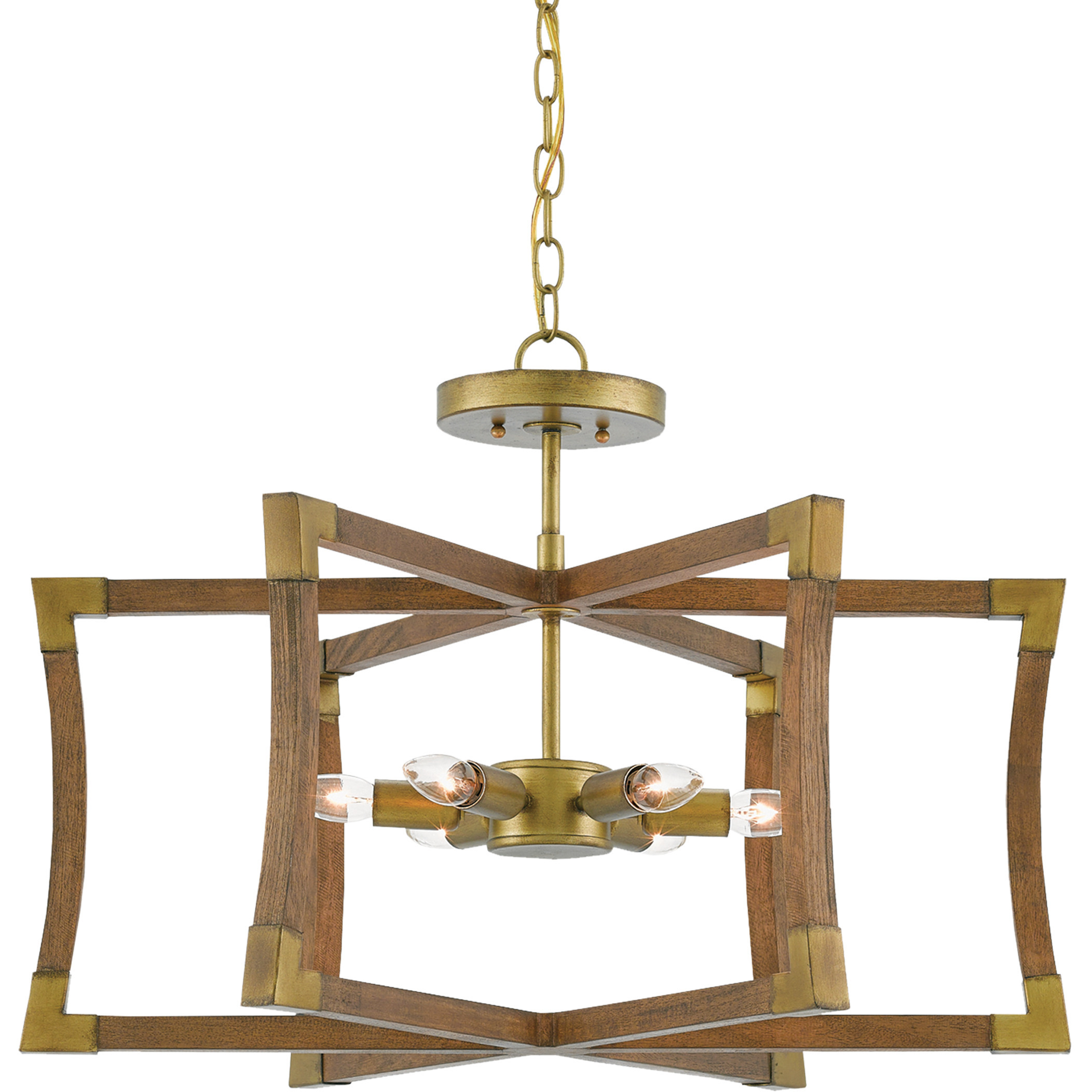 Bastian 6 Light 27 inch Chestnut and Brass Semi-Flush Mount Ceiling Light, Small