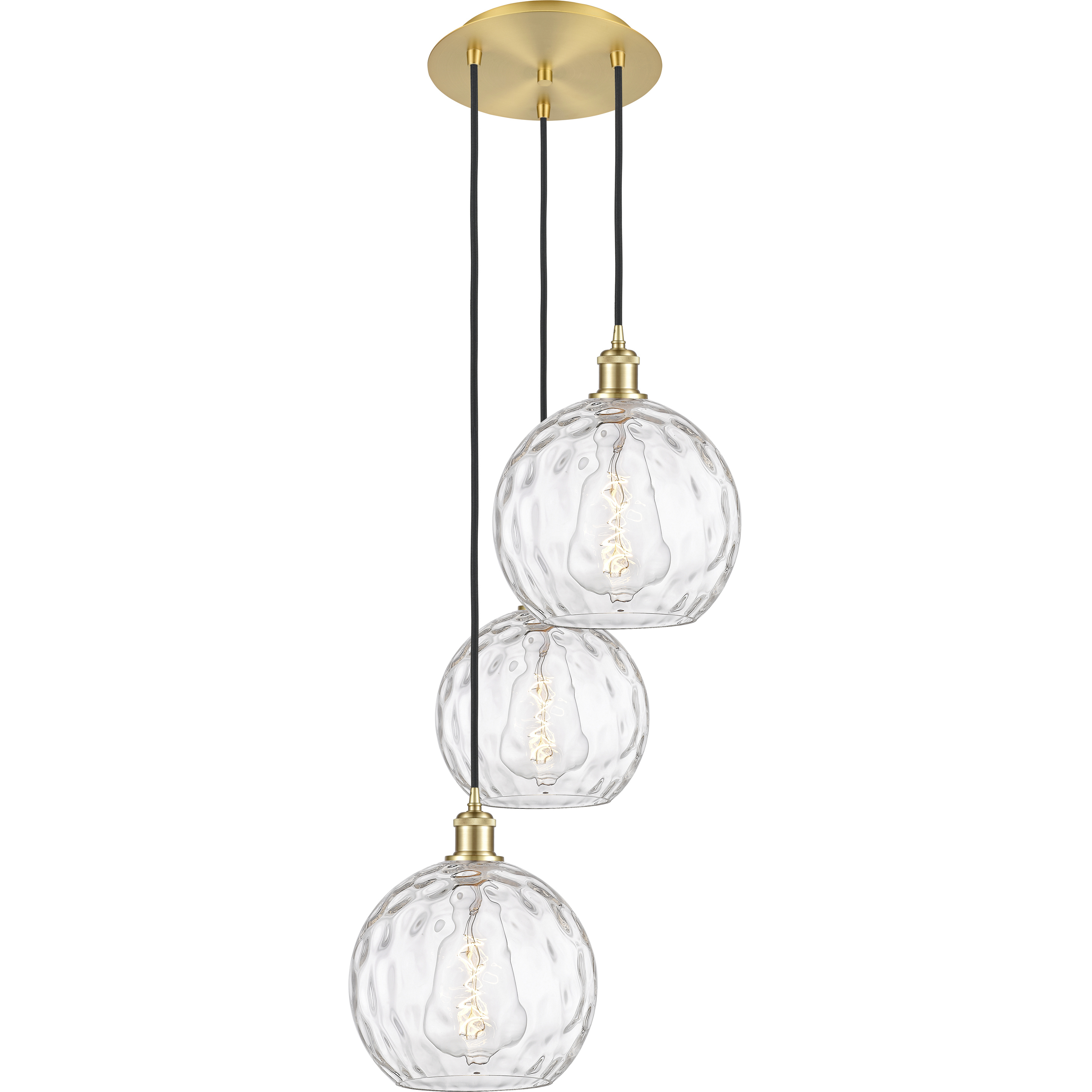 Ballston Athens Water Glass 3 Light 17 inch Satin Gold Multi-Pendant Ceiling Light