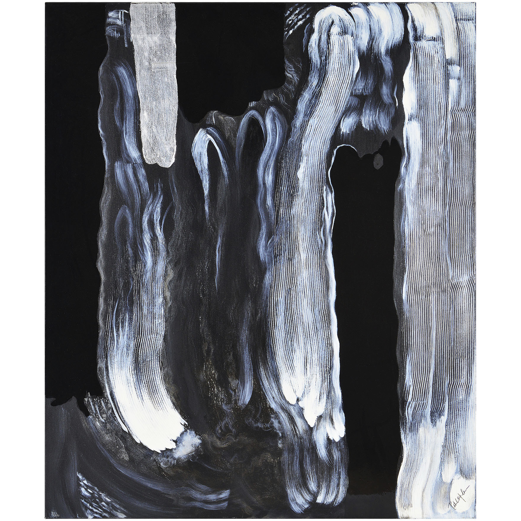 Karaka Silver Leaf and Solid Black Canvas Art
