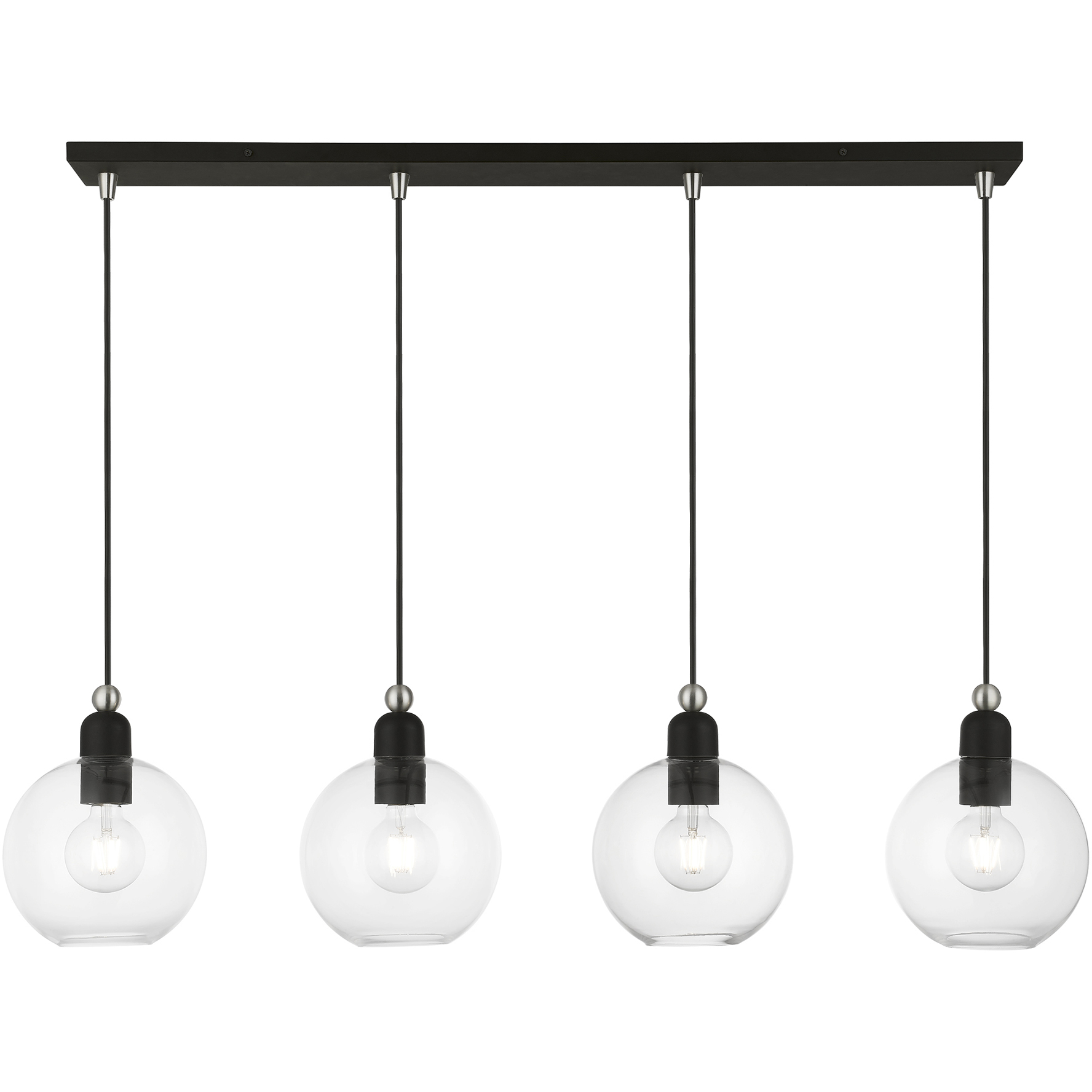 Downtown 4 Light 44 inch Black with Brushed Nickel Accents Linear Chandelier Ceiling Light, Sphere
