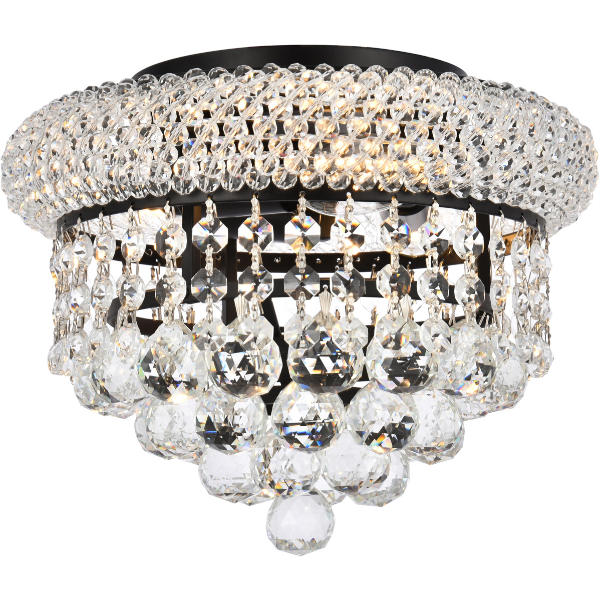 Primo 3 Light 10 inch Black and Clear Flush Mount Ceiling Light in Royal Cut