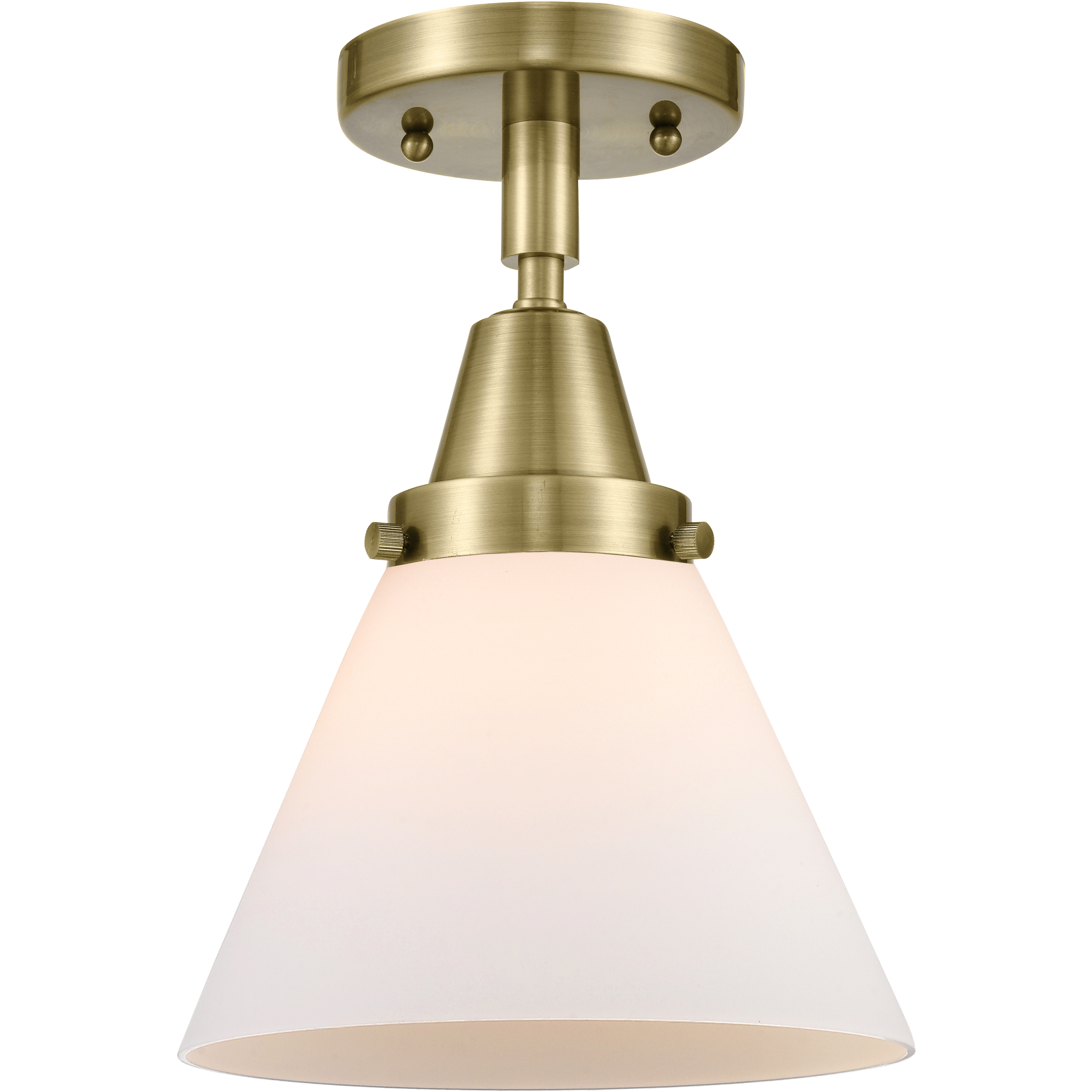 Franklin Restoration Large Cone LED 7.75 inch Antique Brass Flush Mount Ceiling Light in Matte White Glass