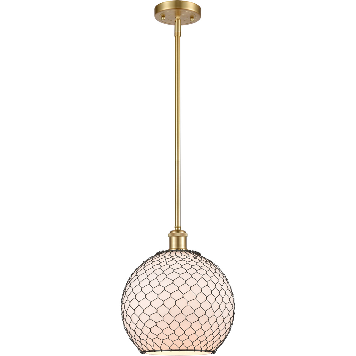 Ballston Large Farmhouse Chicken Wire LED 10 inch Satin Gold Pendant Ceiling Light, Ballston