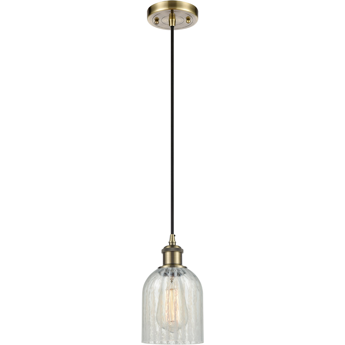 Ballston Caledonia LED 5 inch Antique Brass Mini Pendant Ceiling Light in Mouchette Glass, Black Textured, Ballston