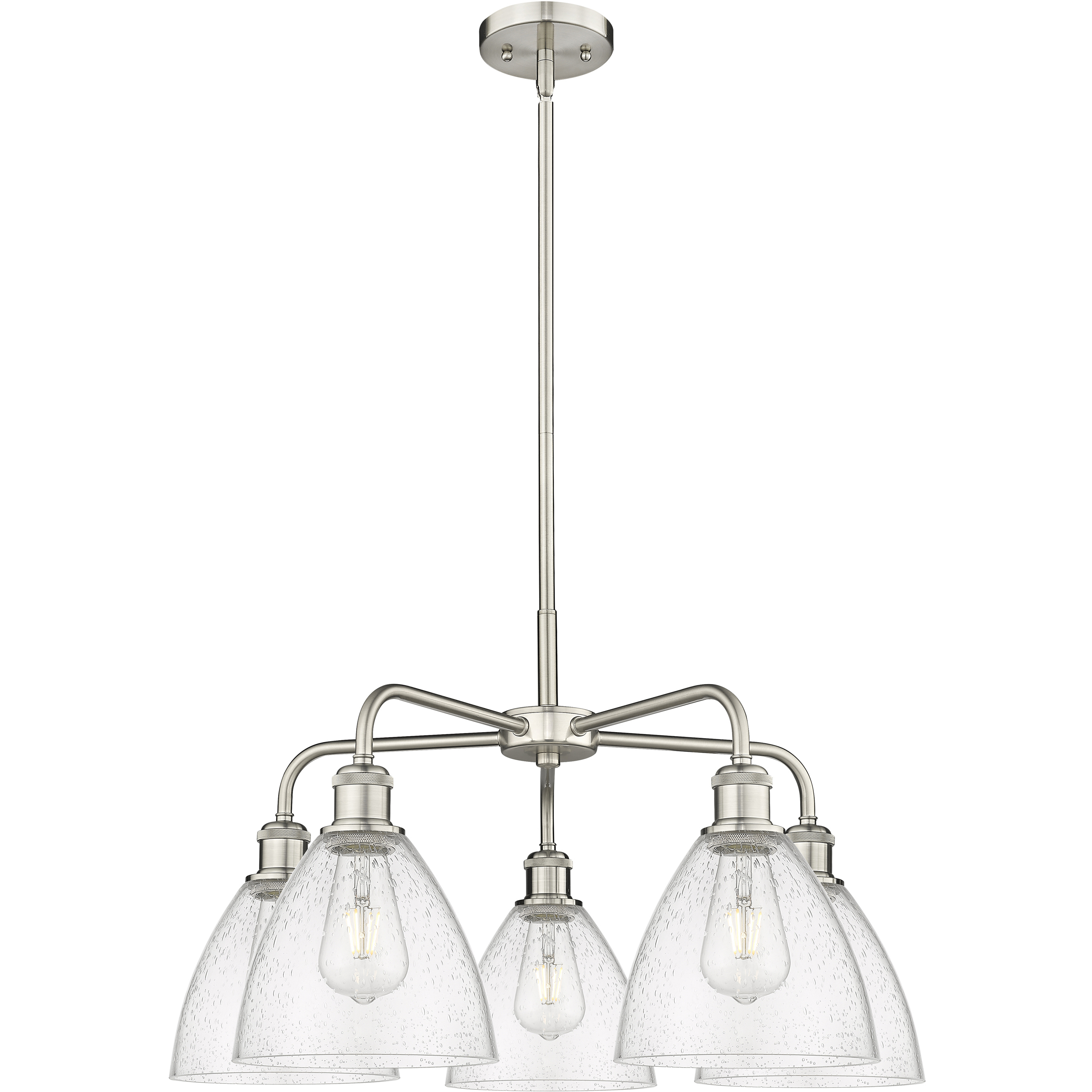 Bristol Glass 5 Light 25.5 inch Satin Nickel Chandelier Ceiling Light in Seedy Glass