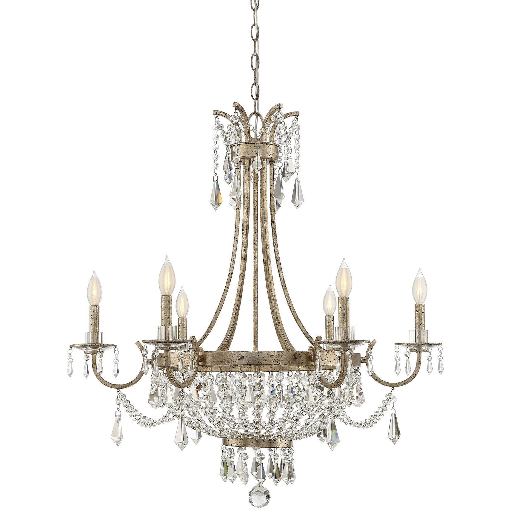Claiborne 6 Light 33 inch Distressed Gold Chandelier Ceiling Light